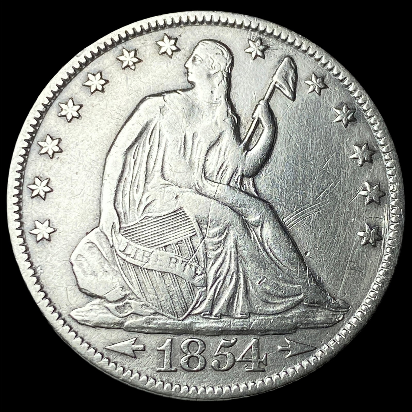1854-O Arrows Seated Liberty Silver Half Dollar NEARLY UNCIRCULATED: 1854-O Arrows Seated Liberty Silver Half Dollar NEARLY UNCIRCULATED