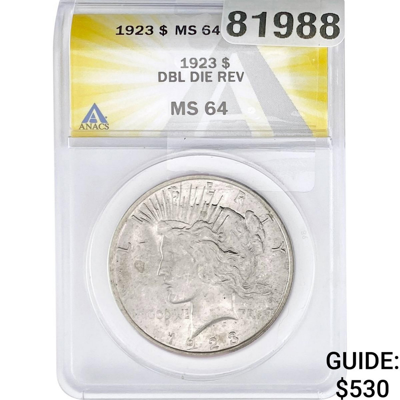 1923 Silver Peace Dollar ANACS MS64: 1923 Silver Peace Dollar ANACS MS64