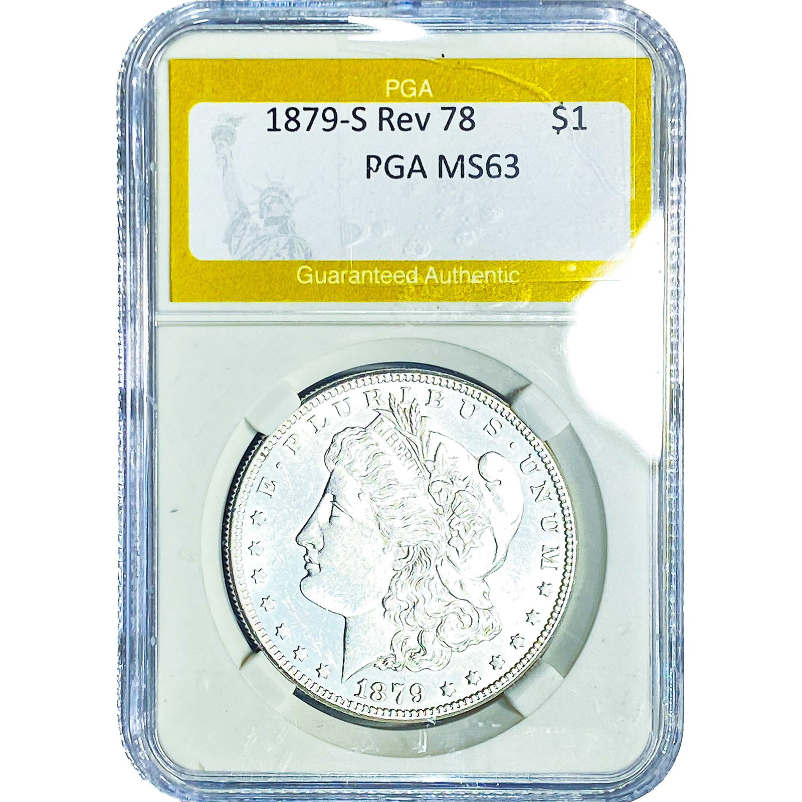 1879-S Rev 78 Morgan Silver Dollar PGA MS63: 1879-S Rev 78 Morgan Silver Dollar PGA MS63