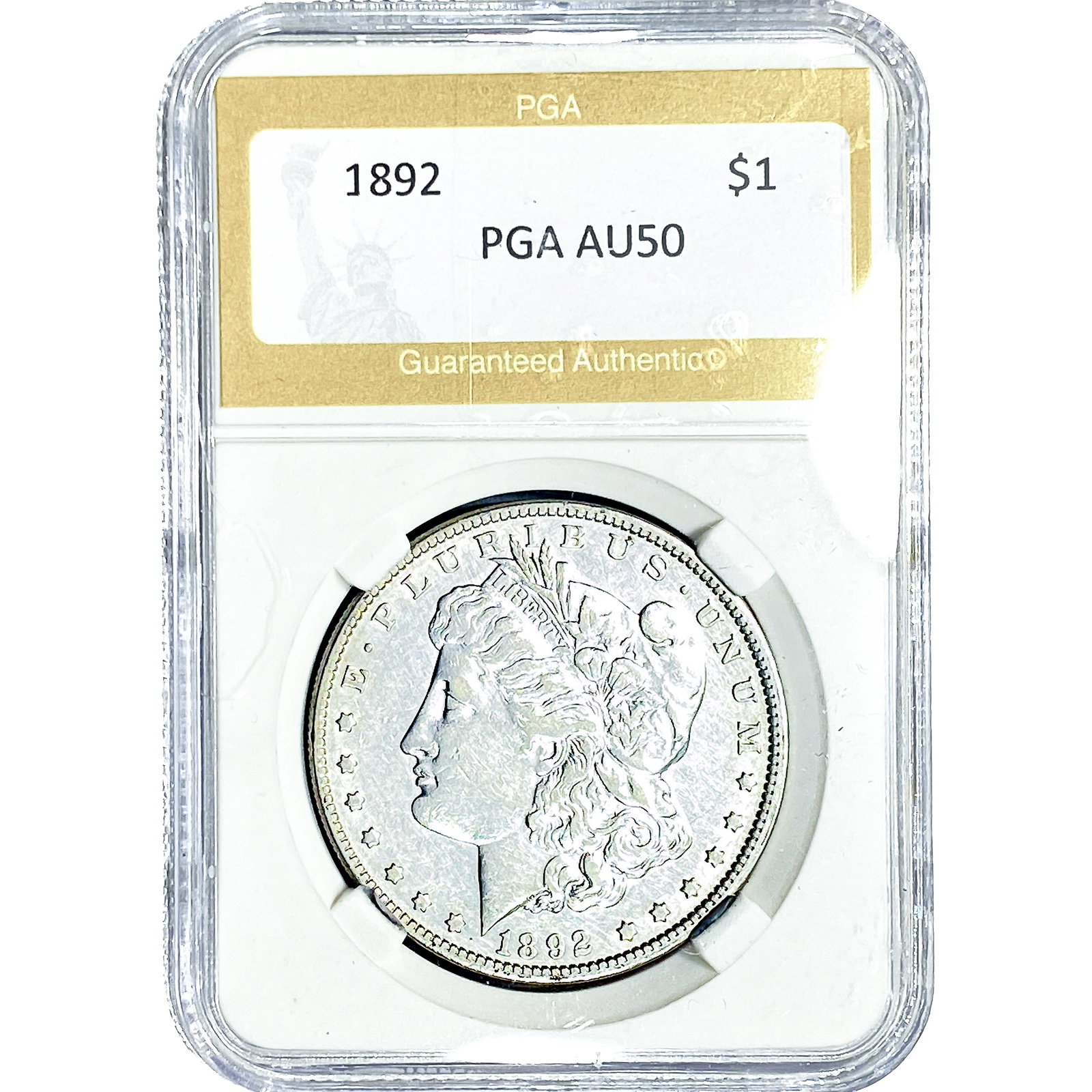 1892 Morgan Silver Dollar PGA AU50: 1892 Morgan Silver Dollar PGA AU50