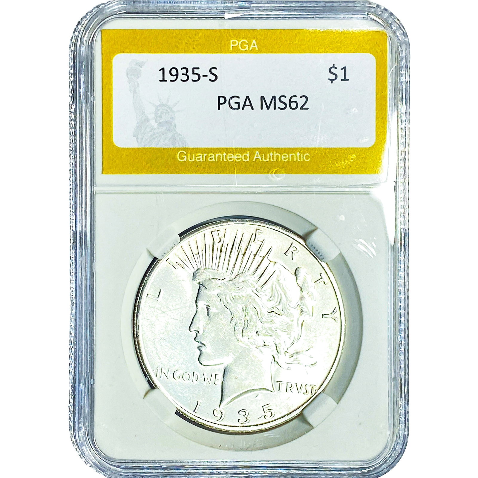 1935-S Silver Peace Dollar PGA MS62: 1935-S Silver Peace Dollar PGA MS62