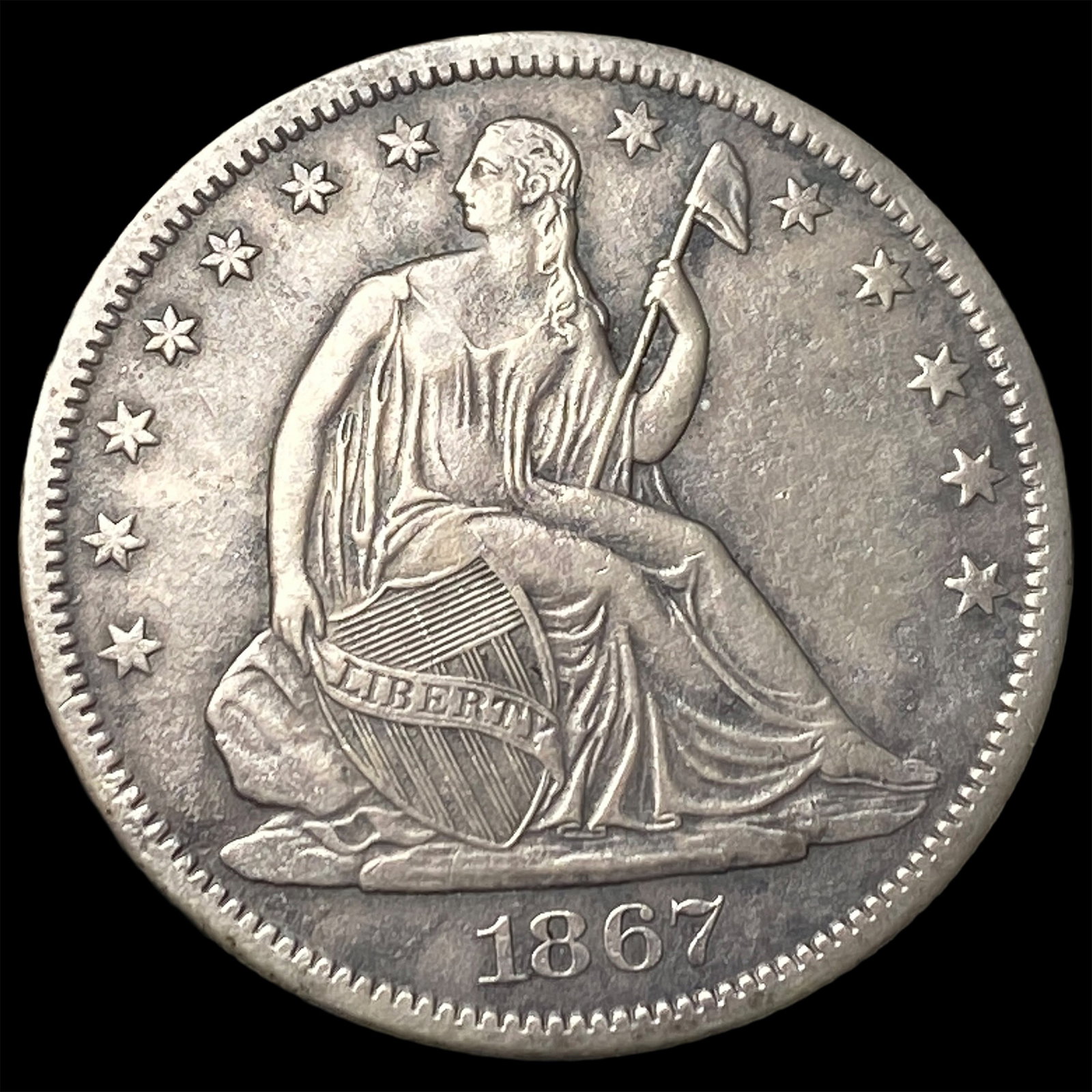 1867-S Silver Half Dollar NEARLY UNCIRCULATED: 1867-S Silver Half Dollar NEARLY UNCIRCULATED