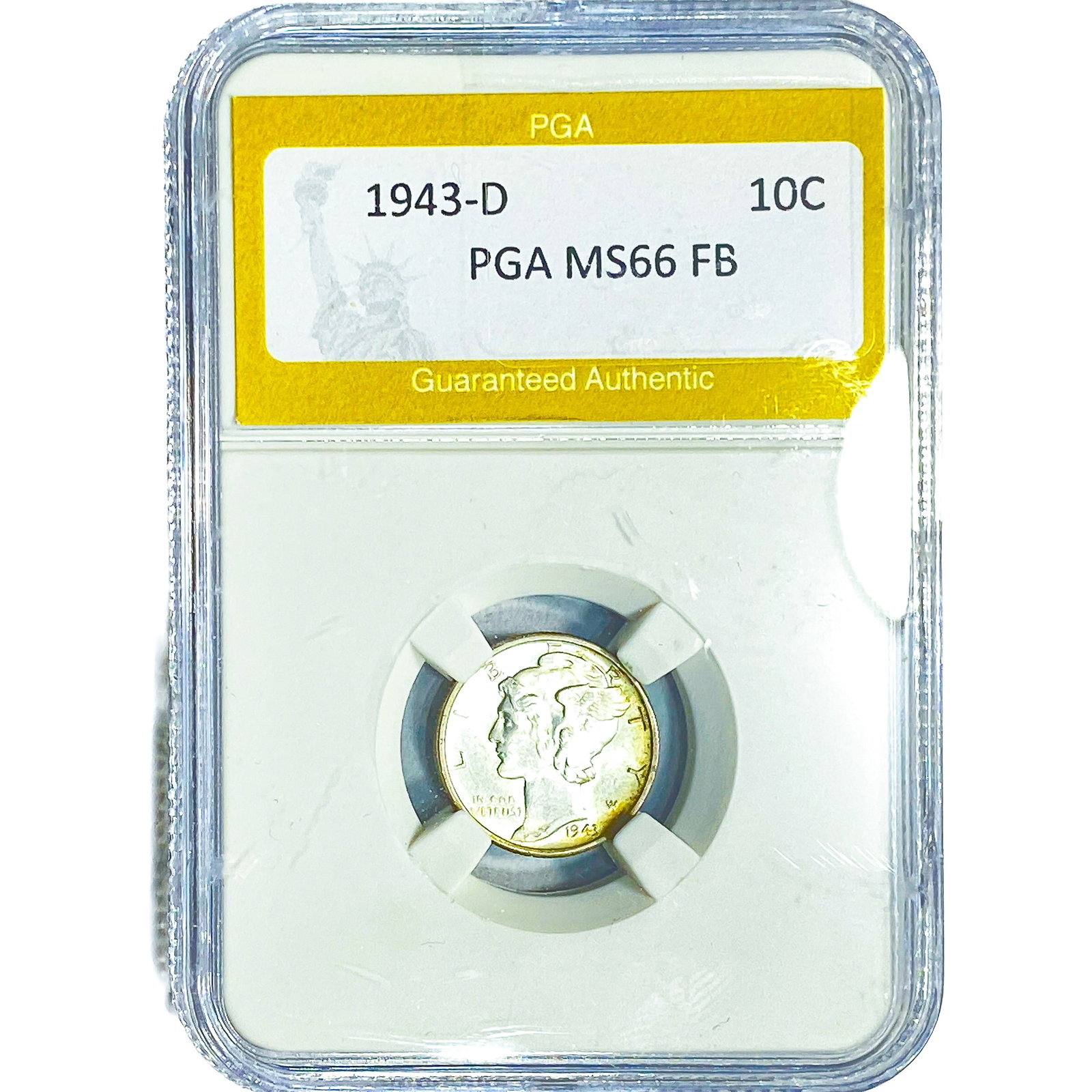1943-D Mercury Silver Dime PGA MS66 FB: 1943-D Mercury Silver Dime PGA MS66 FB