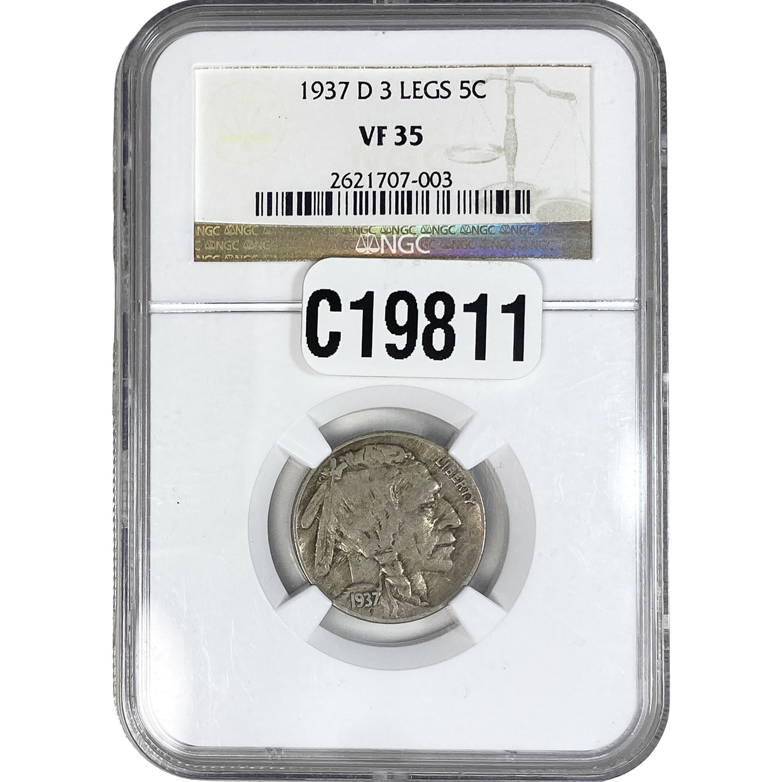 1937-D Buffalo Nickel NGC VF35 3 Legs: 1937-D Buffalo Nickel NGC VF35 3 Legs