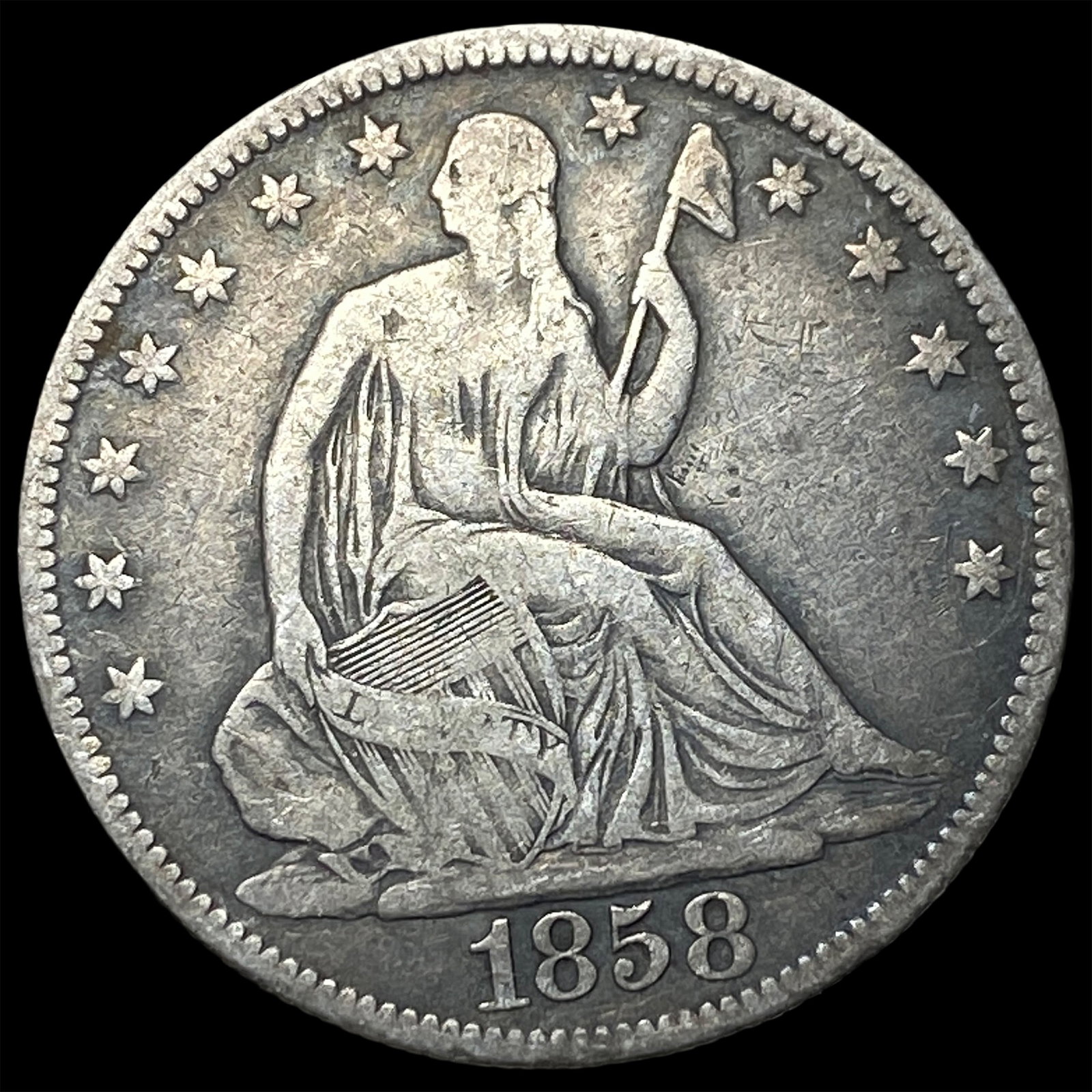 1858 Silver Seated Liberty Half Dollar LIGHTLY CIRCULATED (1 of 2)