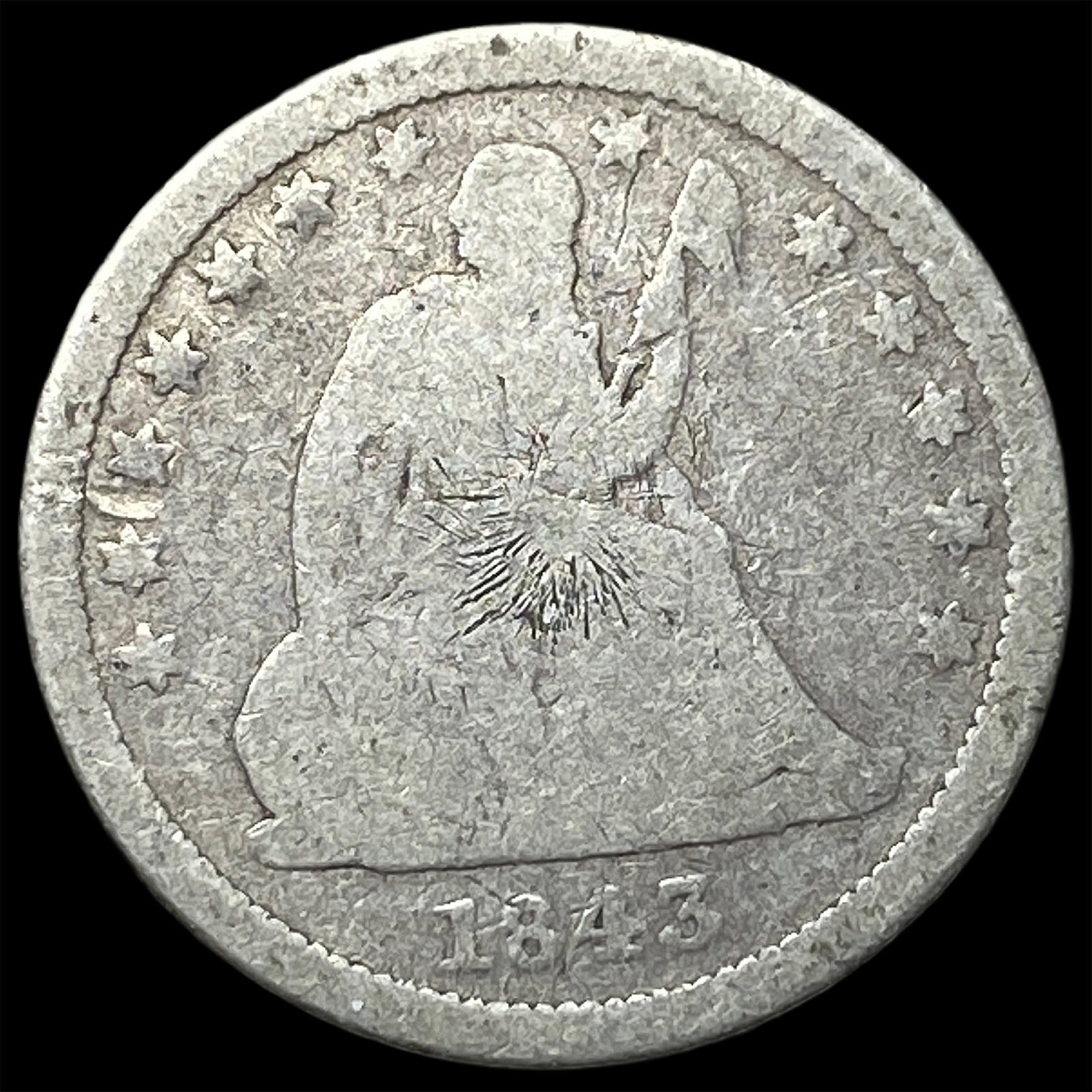 1843 Silver Seated Liberty Quarter NICELY CIRCULATED: 1843 Silver Seated Liberty Quarter NICELY CIRCULATED