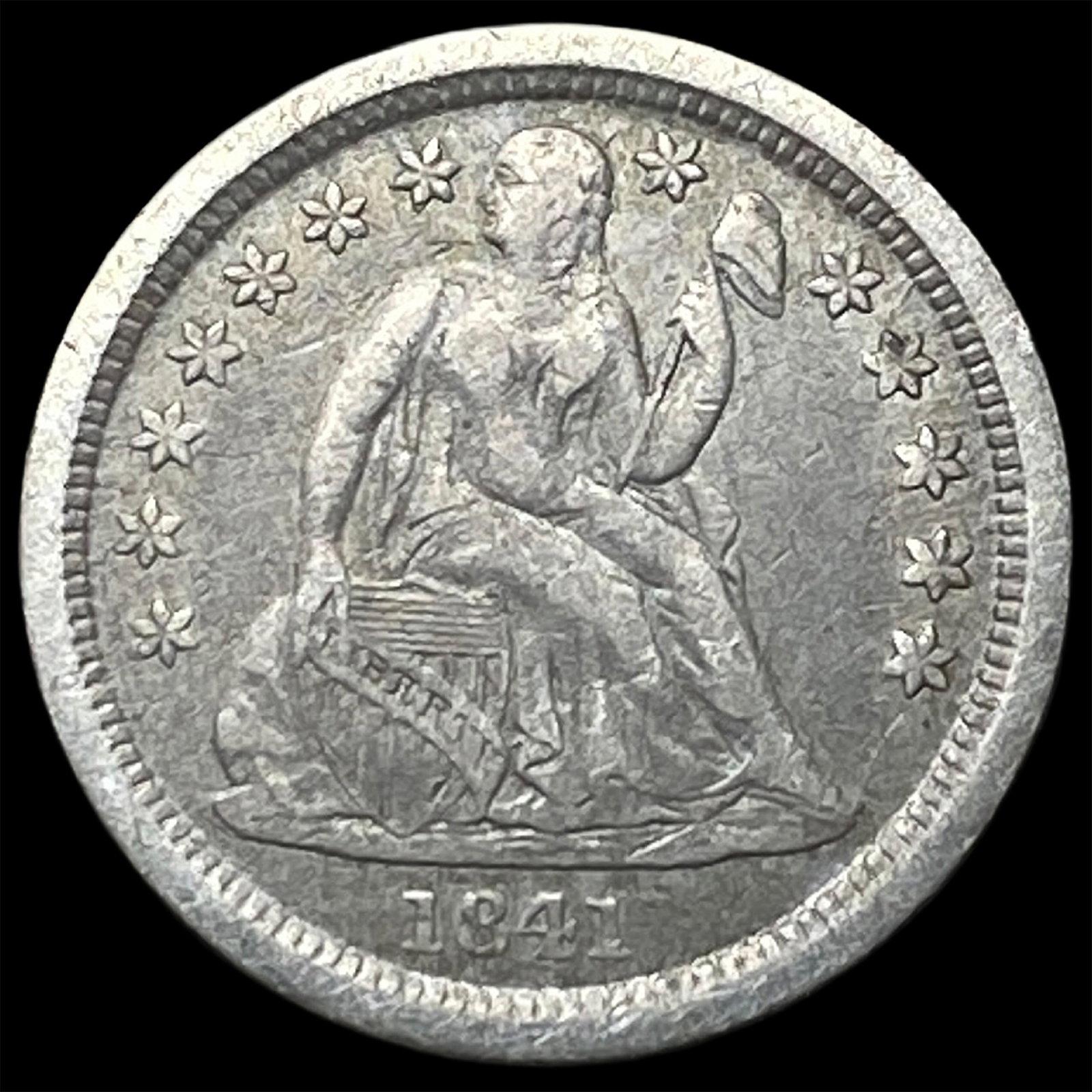 1841-O Silver Seated Liberty Dime NEARLY UNCIRCULATED (1 of 2)