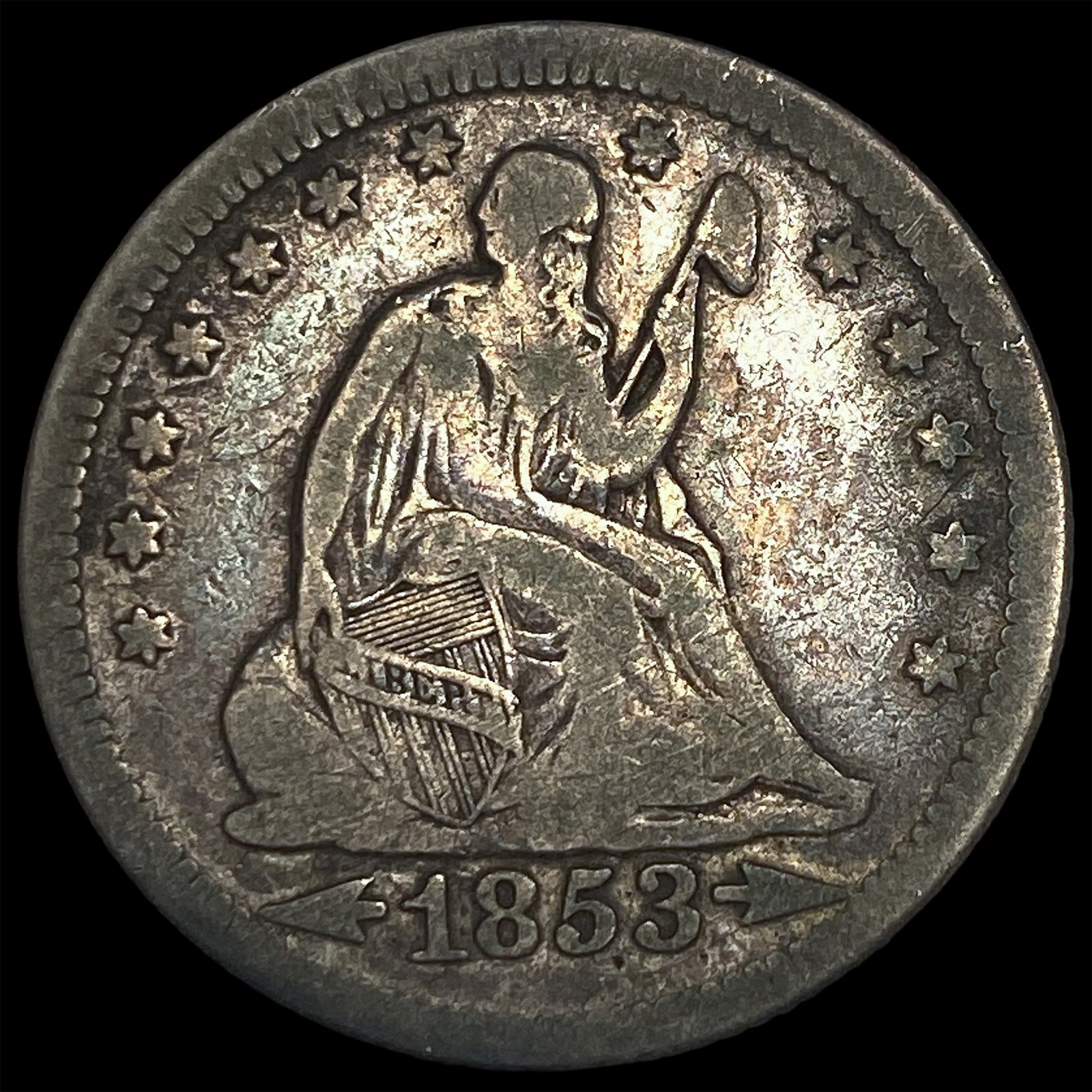 1853 Arrows/Rays Seated Liberty Quarter LIGHTLY CIRCULATED: 1853 Arrows/Rays Seated Liberty Quarter LIGHTLY CIRCULATED