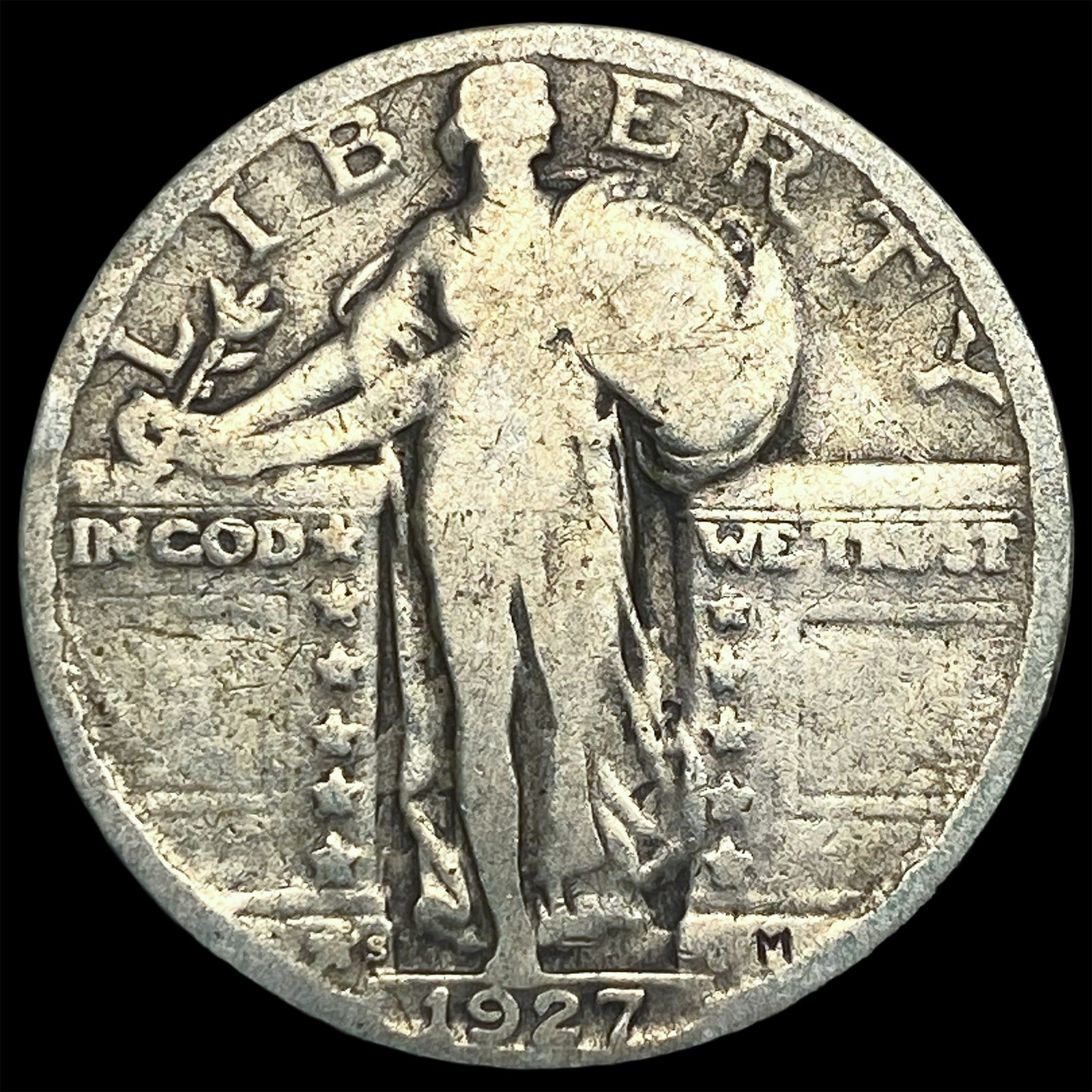 1927-S Silver Standing Liberty Quarter NICELY CIRCULATED: 1927-S Silver Standing Liberty Quarter NICELY CIRCULATED