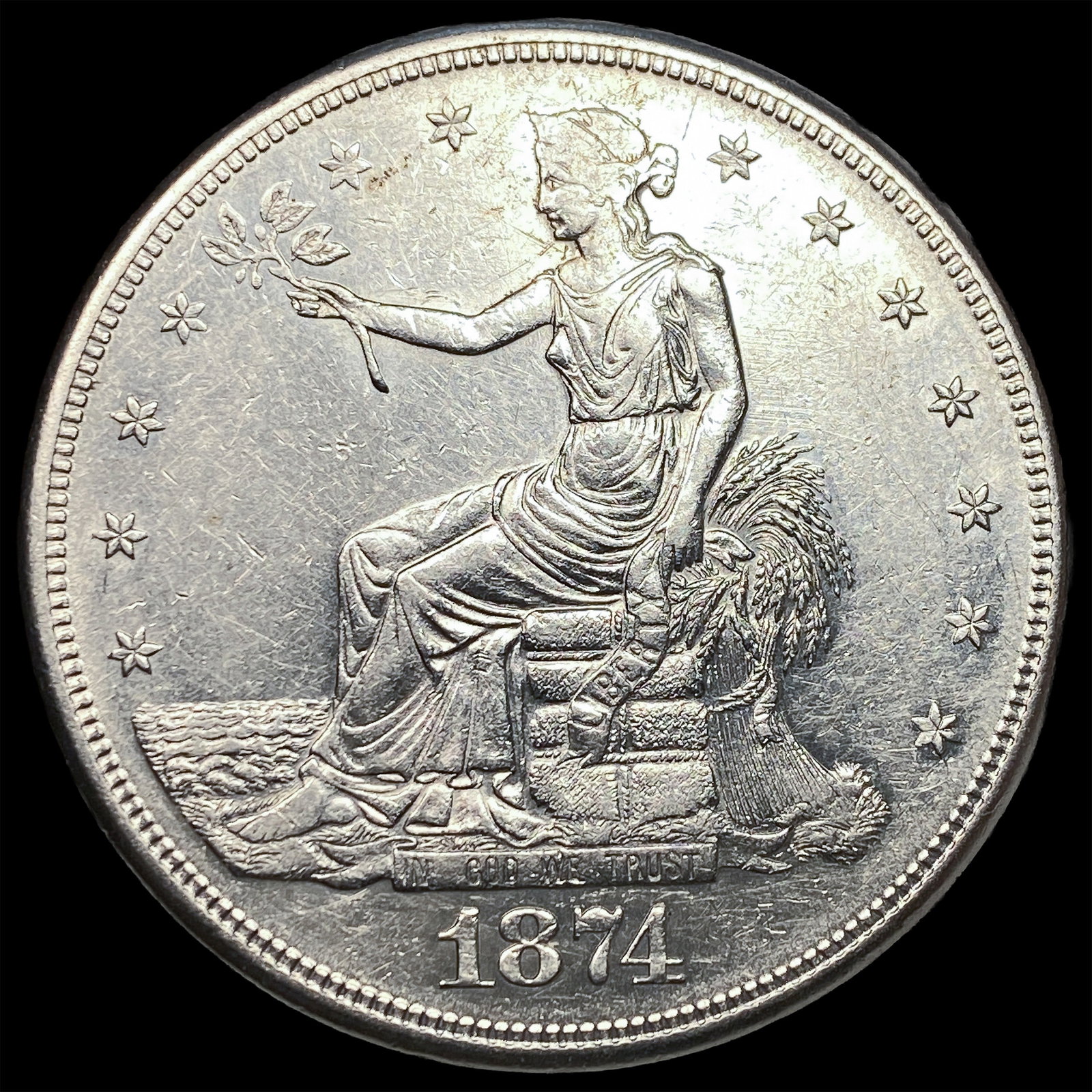 1874-S Silver Trade Dollar CLOSELY UNCIRCULATED: 1874-S Silver Trade Dollar CLOSELY UNCIRCULATED