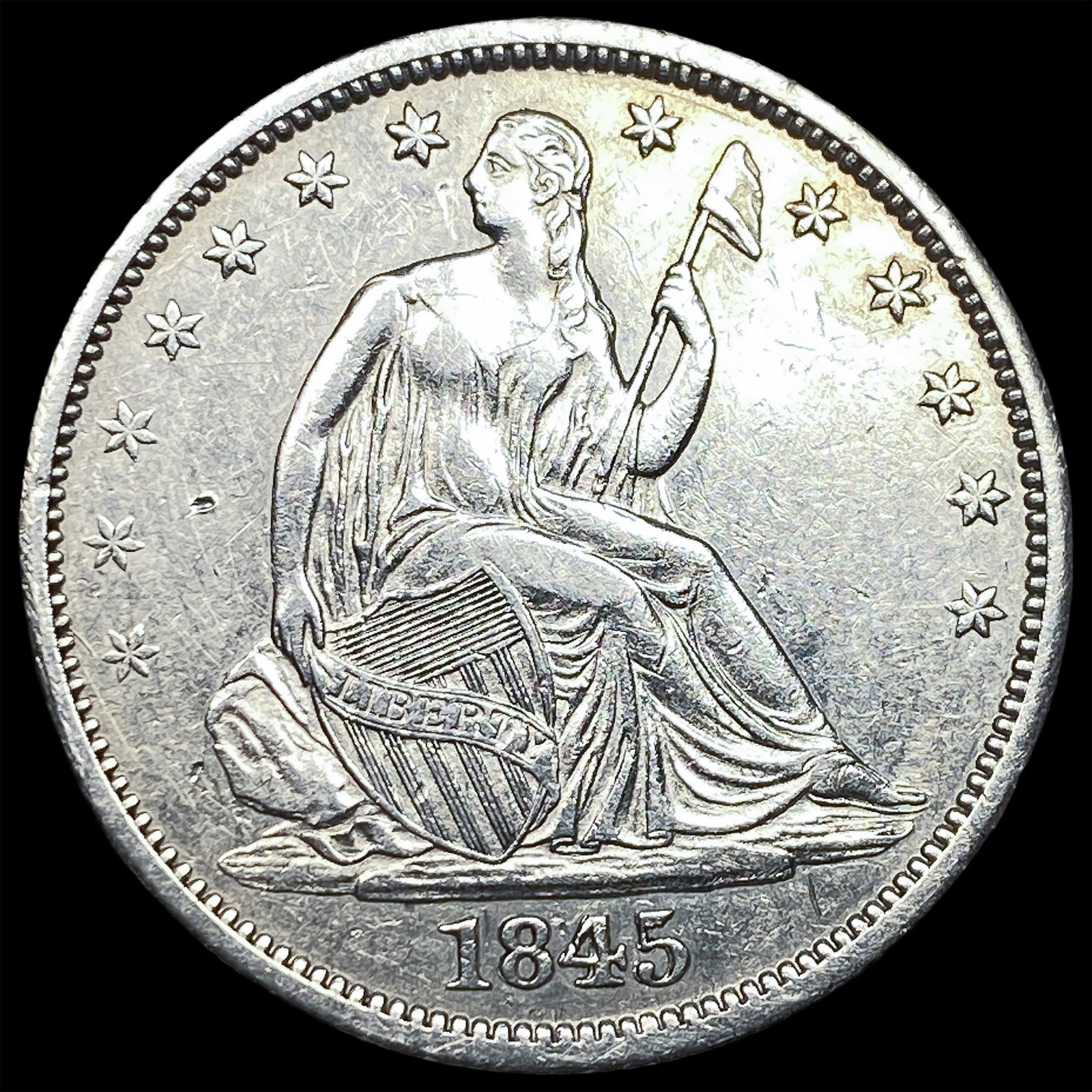 1845-O Silver Seated Liberty Half Dollar CLOSELY UNCIRCULATED (1 of 2)