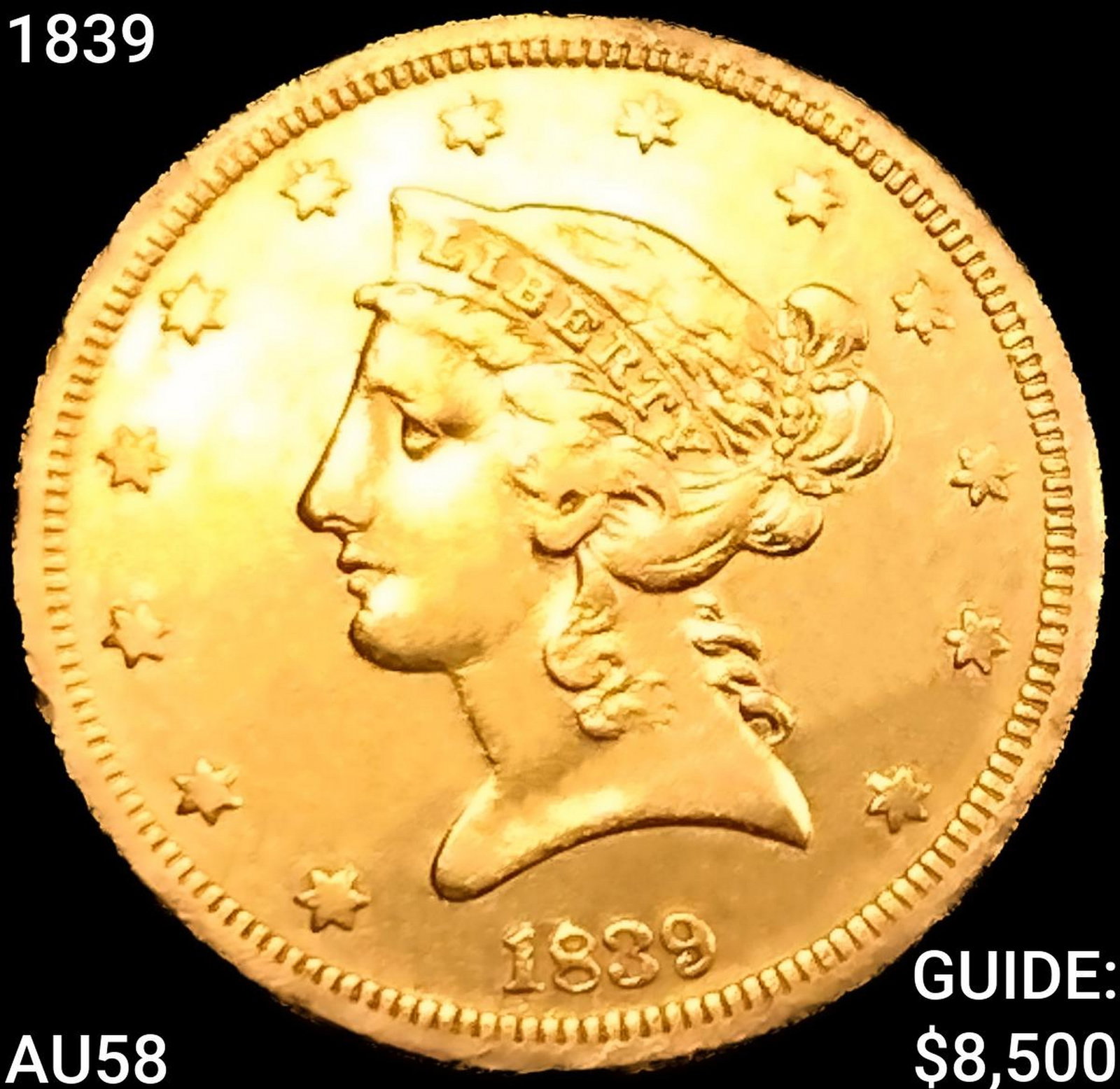 1839 $5 Gold Half Eagle CHOICE AU (1 of 2)