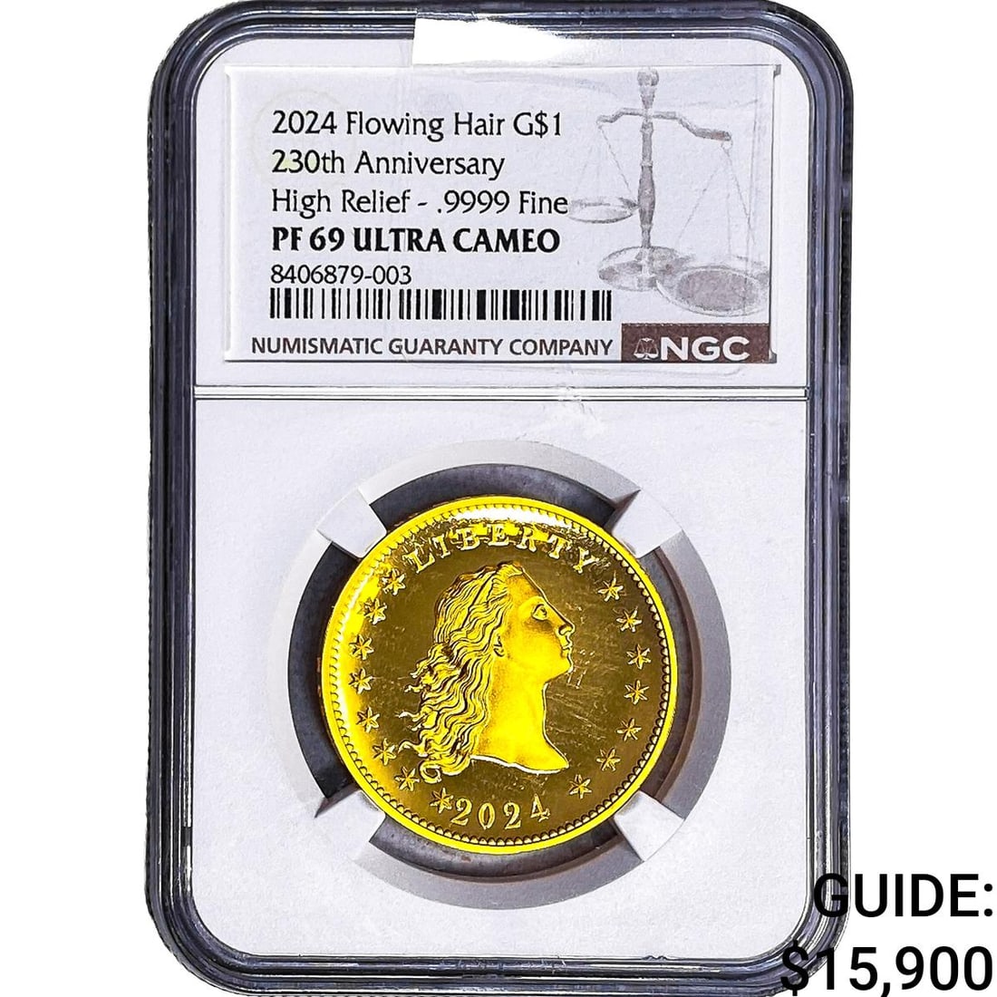 2024 1oz Gold $1 230th Anniversary Flowing Hair Ultra Cameo: 2024 1oz Gold $1 230th Anniversary Flowing Hair Ultra Cameo