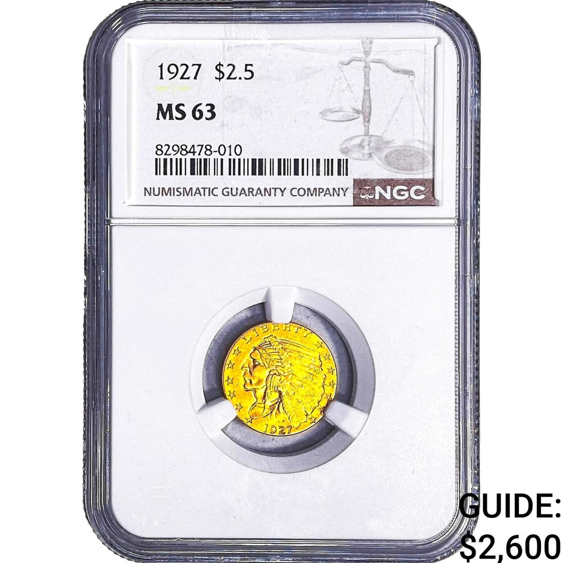 1927 $2.50 Gold Quarter Eagle NGC MS63: 1927 $2.50 Gold Quarter Eagle NGC MS63