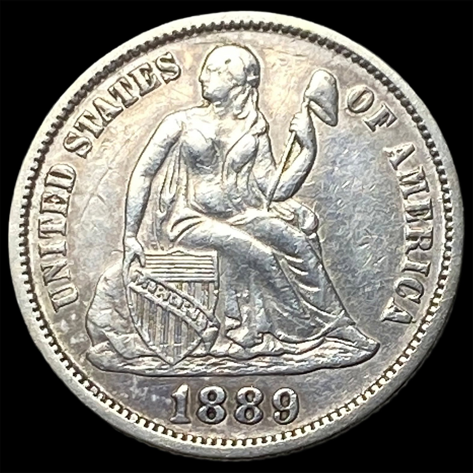 1889 Silver Seated Liberty Dime NEARLY UNCIRCULATED: 1889 Silver Seated Liberty Dime NEARLY UNCIRCULATED