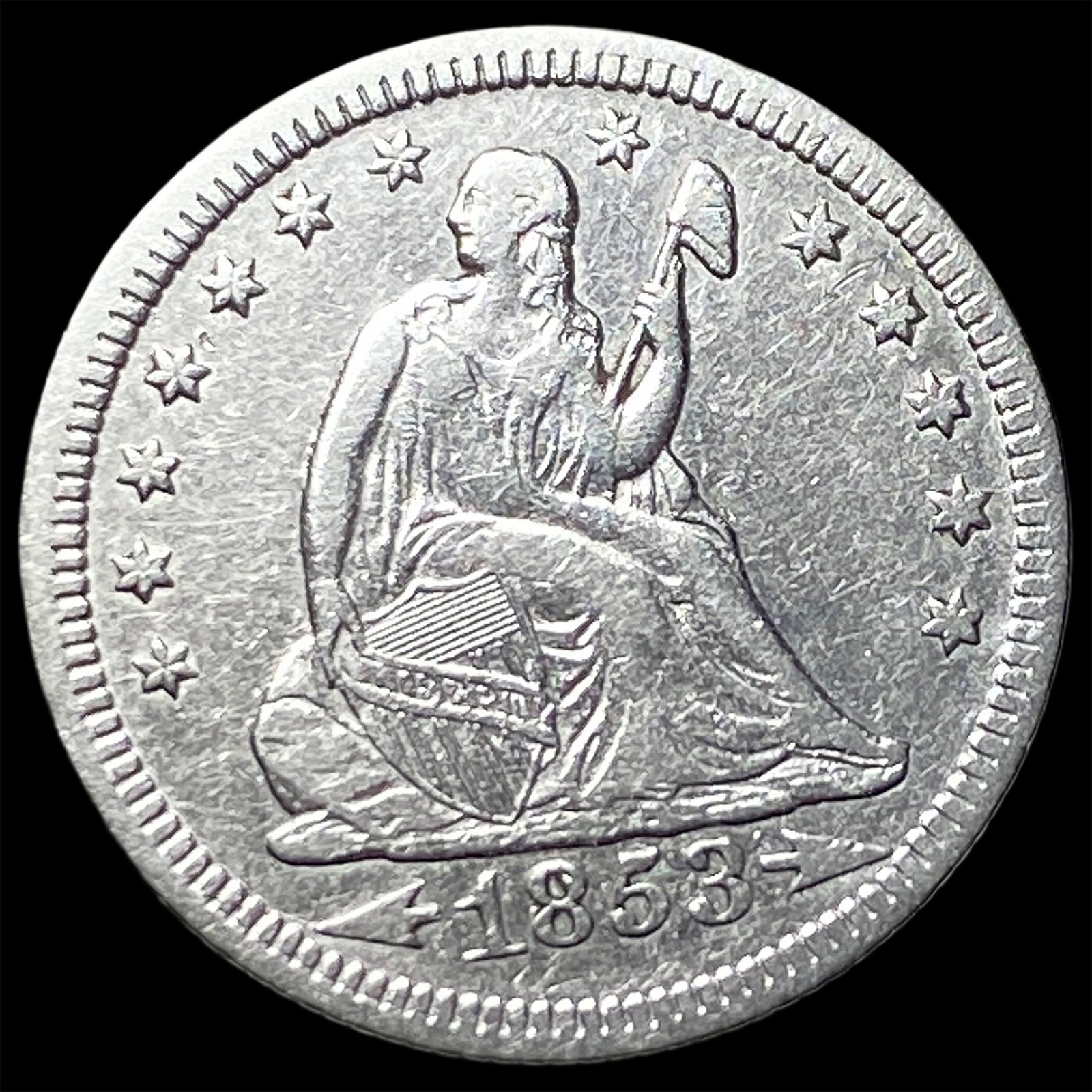 1853 Arrows/Rays Seated Liberty Quarter NEARLY UNCIRCULATED (1 of 2)