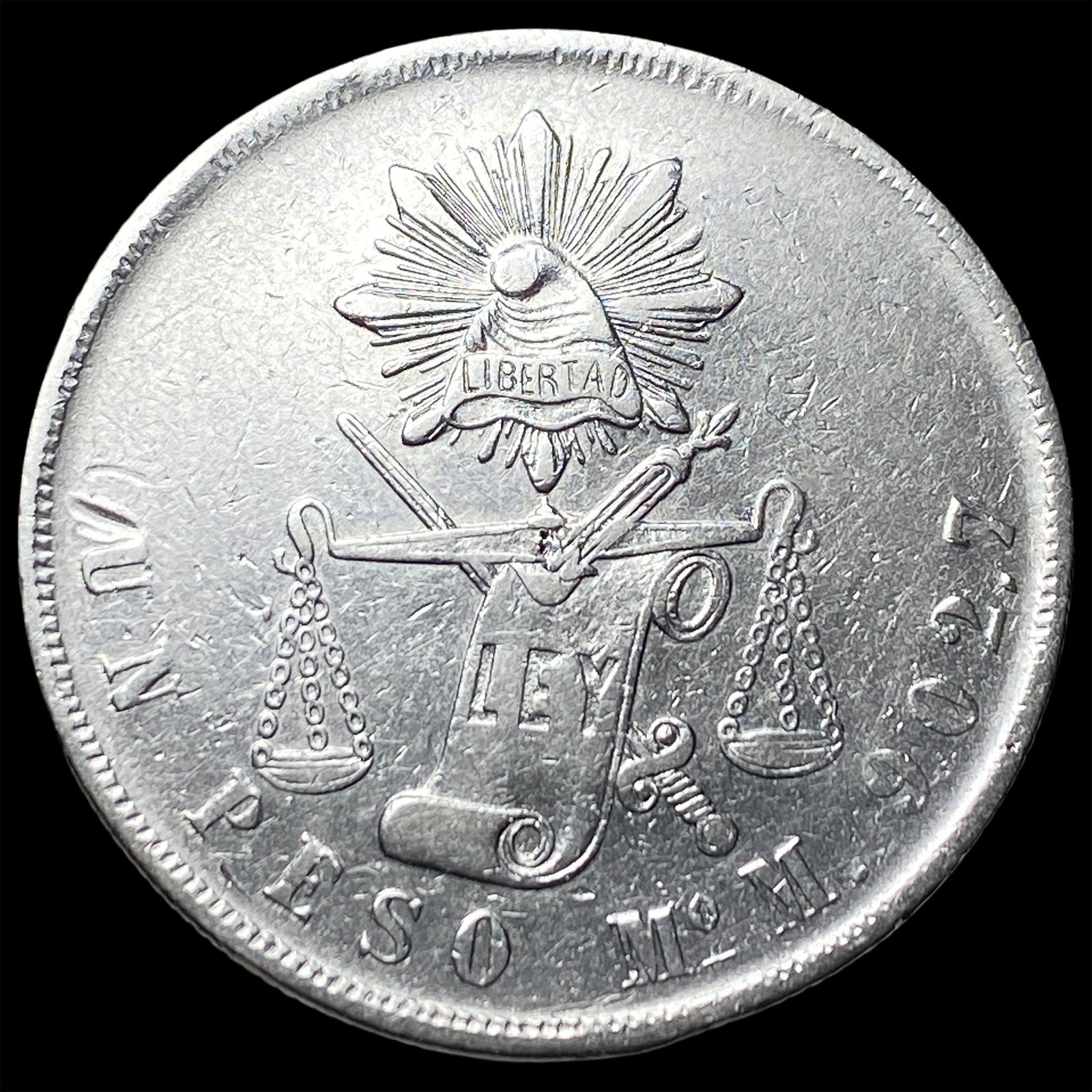 1872 Mexico Silver 1 Peso NEARLY UNCIRCULATED (1 of 2)