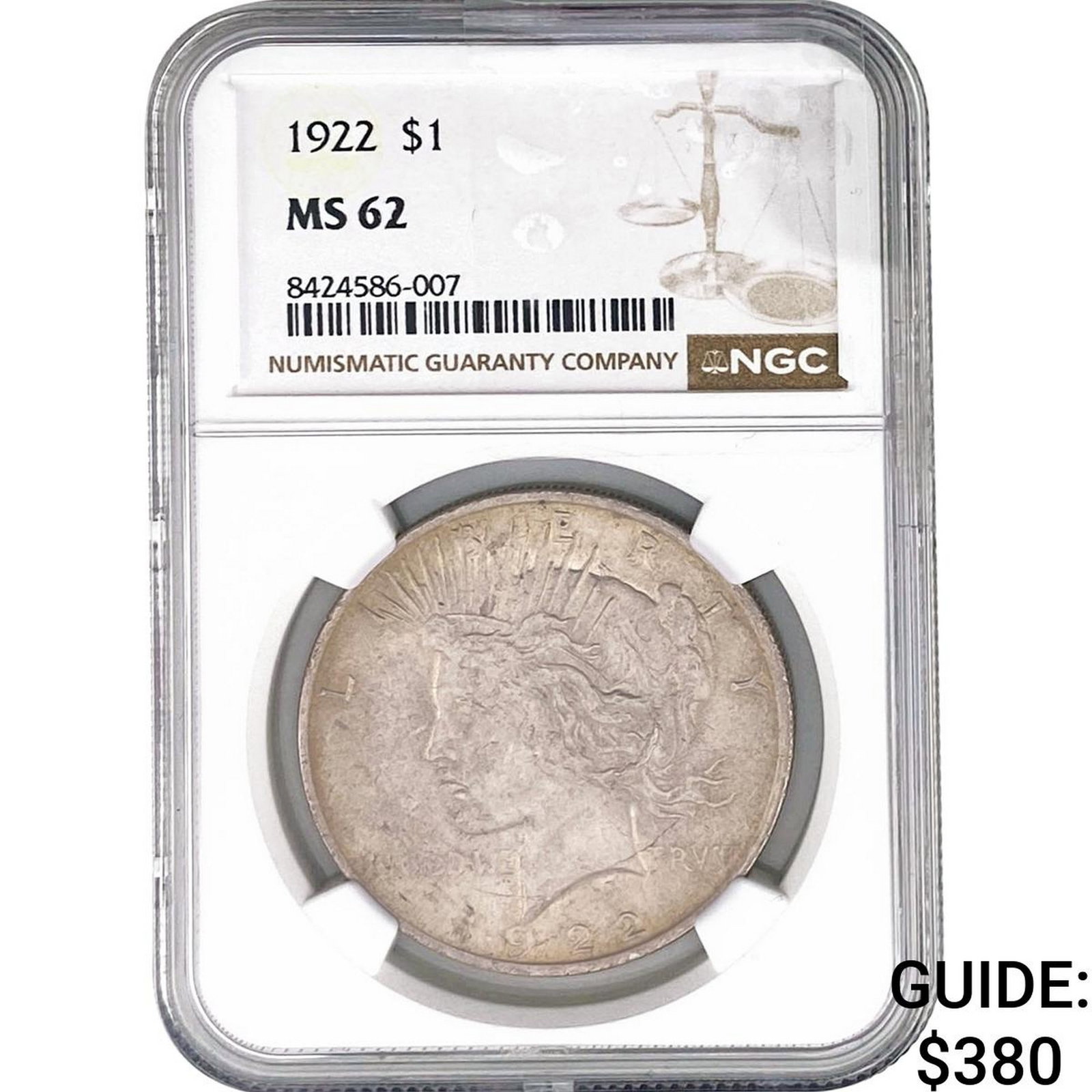 1922 Morgan Silver Dollar NGC MS62 Extra Hair: 1922 Morgan Silver Dollar NGC MS62 Extra Hair