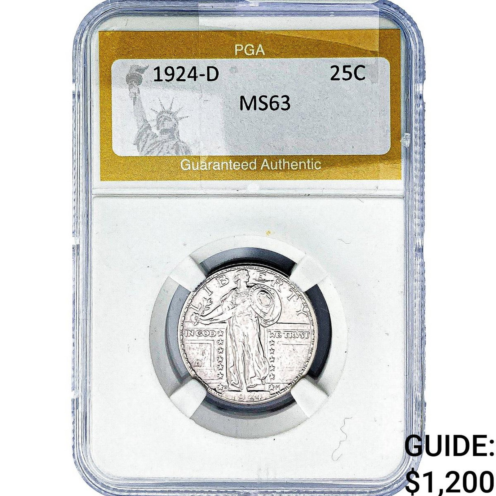 1924-D Standing Liberty Quarter PGA MS63: 1924-D Standing Liberty Quarter PGA MS63