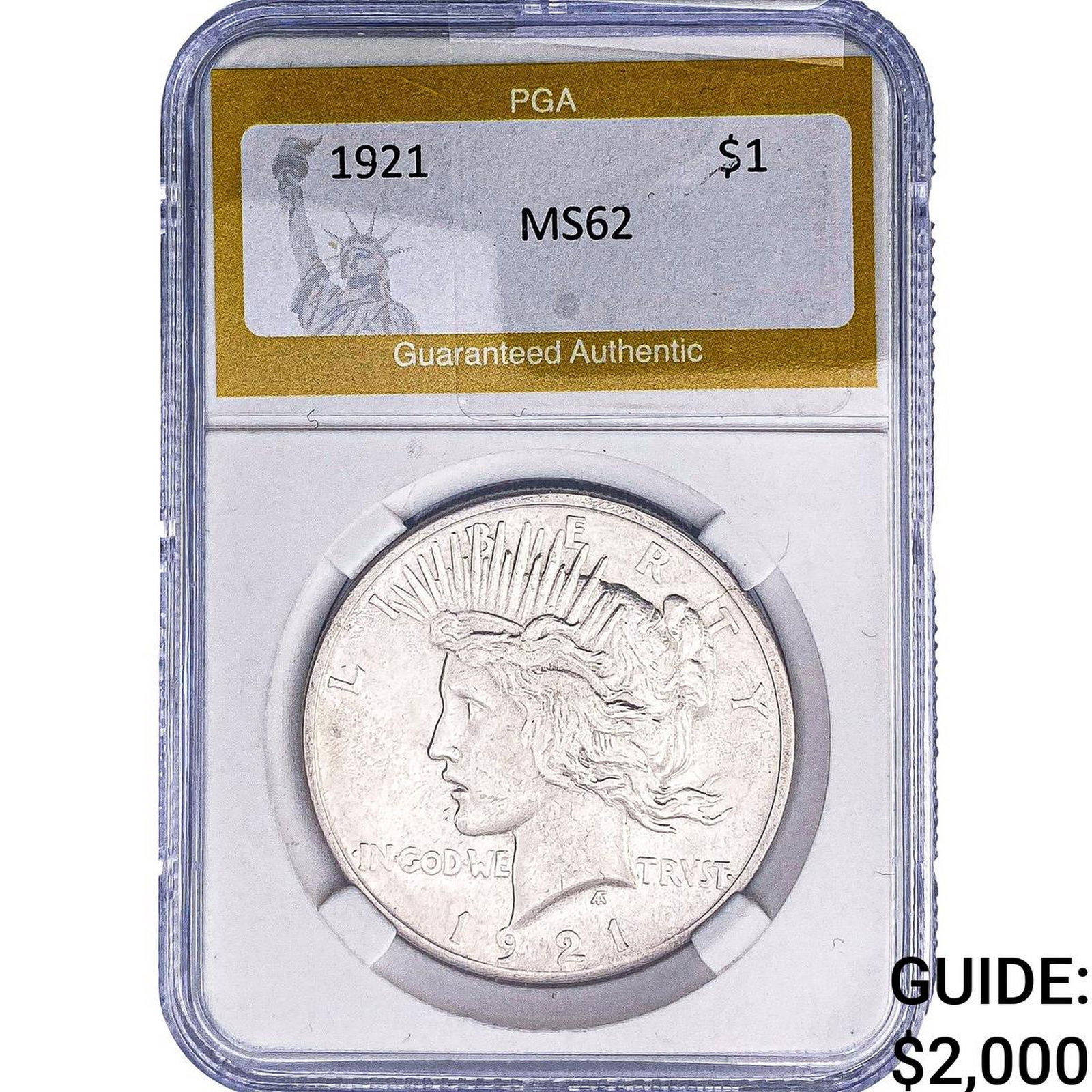 1921 Silver Peace Dollar PGA MS62: 1921 Silver Peace Dollar PGA MS62