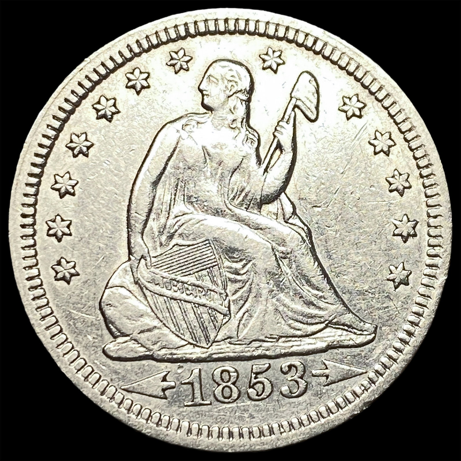 1853 Arrows/Rays Seated Liberty Quarter NEARLY UNCIRCULATED (1 of 2)