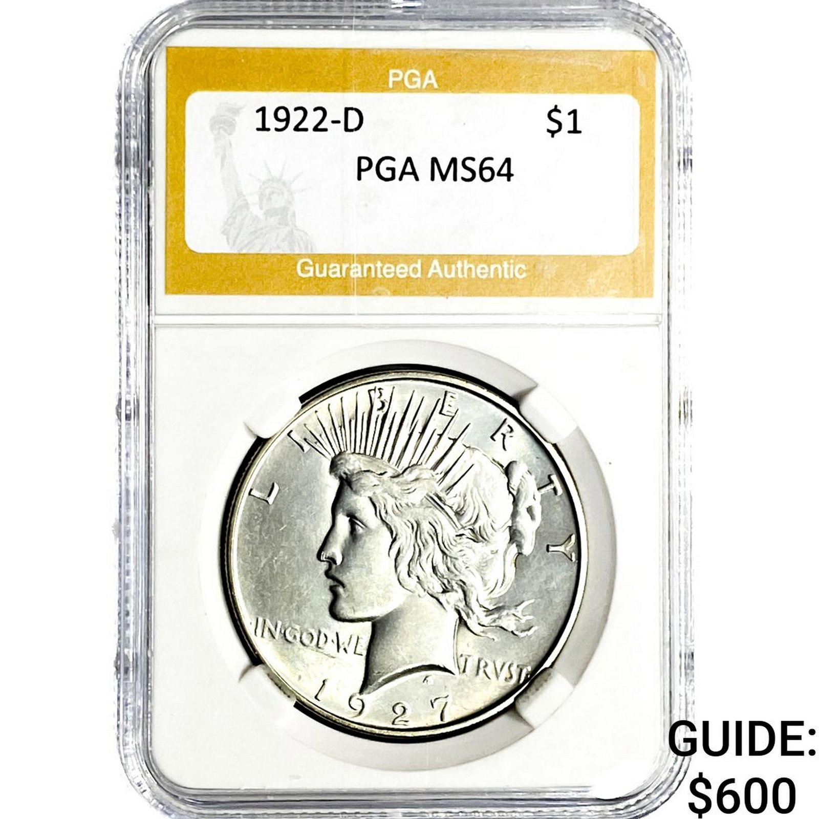 1922-D Silver Peace Dollar PGA MS64: 1922-D Silver Peace Dollar PGA MS64