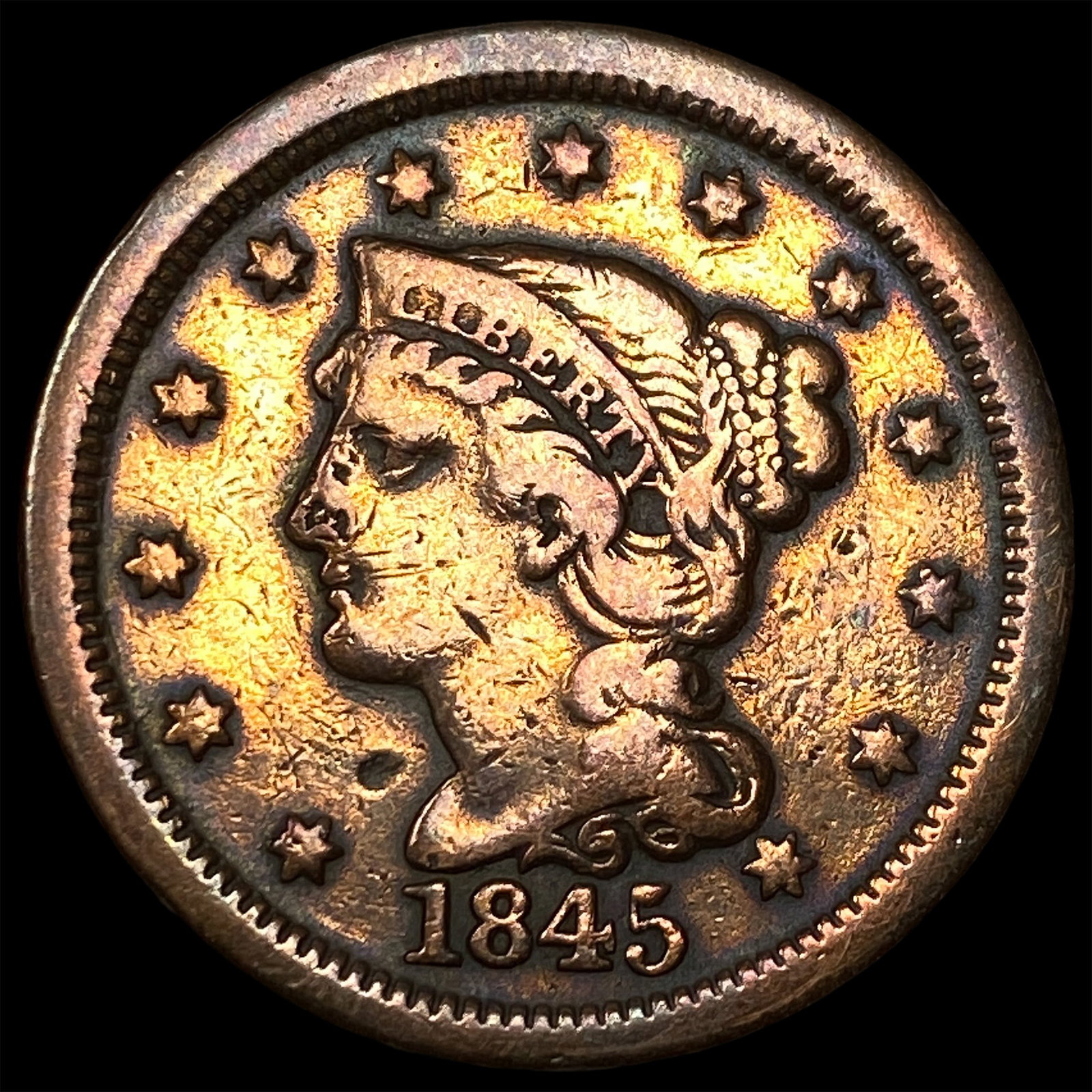 1845 Braided Hair Large Cent ABOUT UNCIRCULATED (1 of 2)