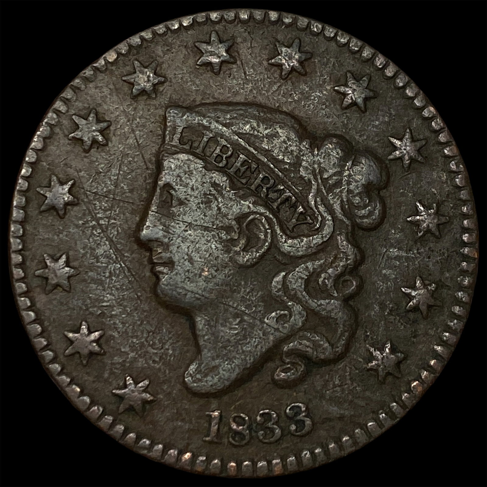 1833 Coronet Head Large Cent NEARLY UNCIRCULATED: 1833 Coronet Head Large Cent NEARLY UNCIRCULATED