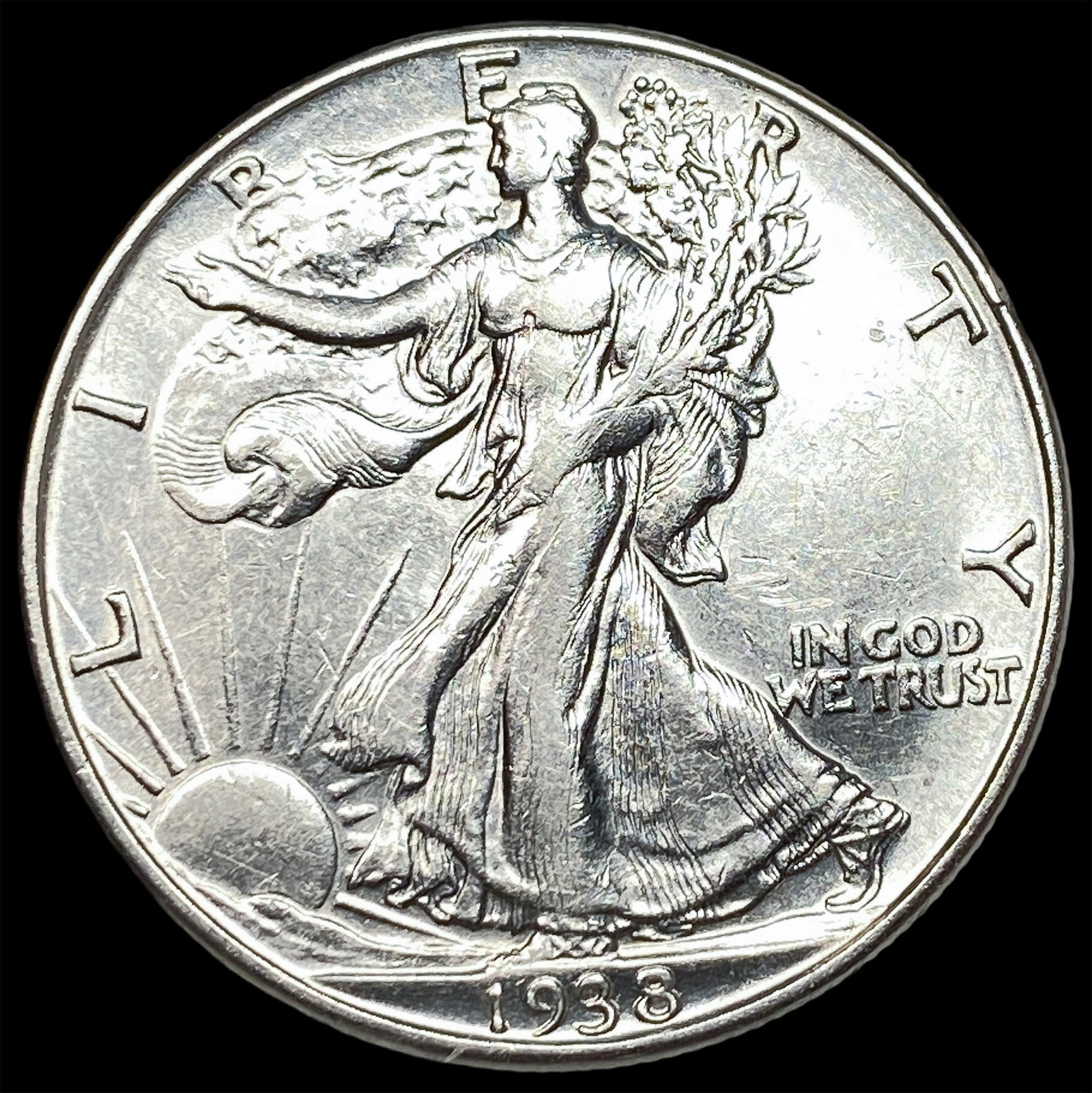 1938-D Silver Walking Liberty Half Dollar CLOSELY UNCIRCULATED: 1938-D Silver Walking Liberty Half Dollar CLOSELY UNCIRCULATED