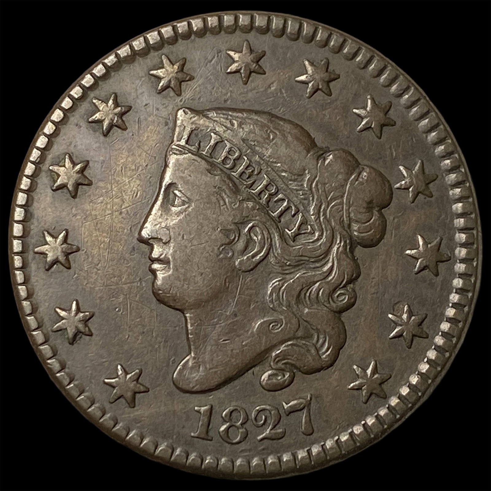 1827 Coronet Head Large Cent CLOSELY UNCIRCULATED (1 of 2)