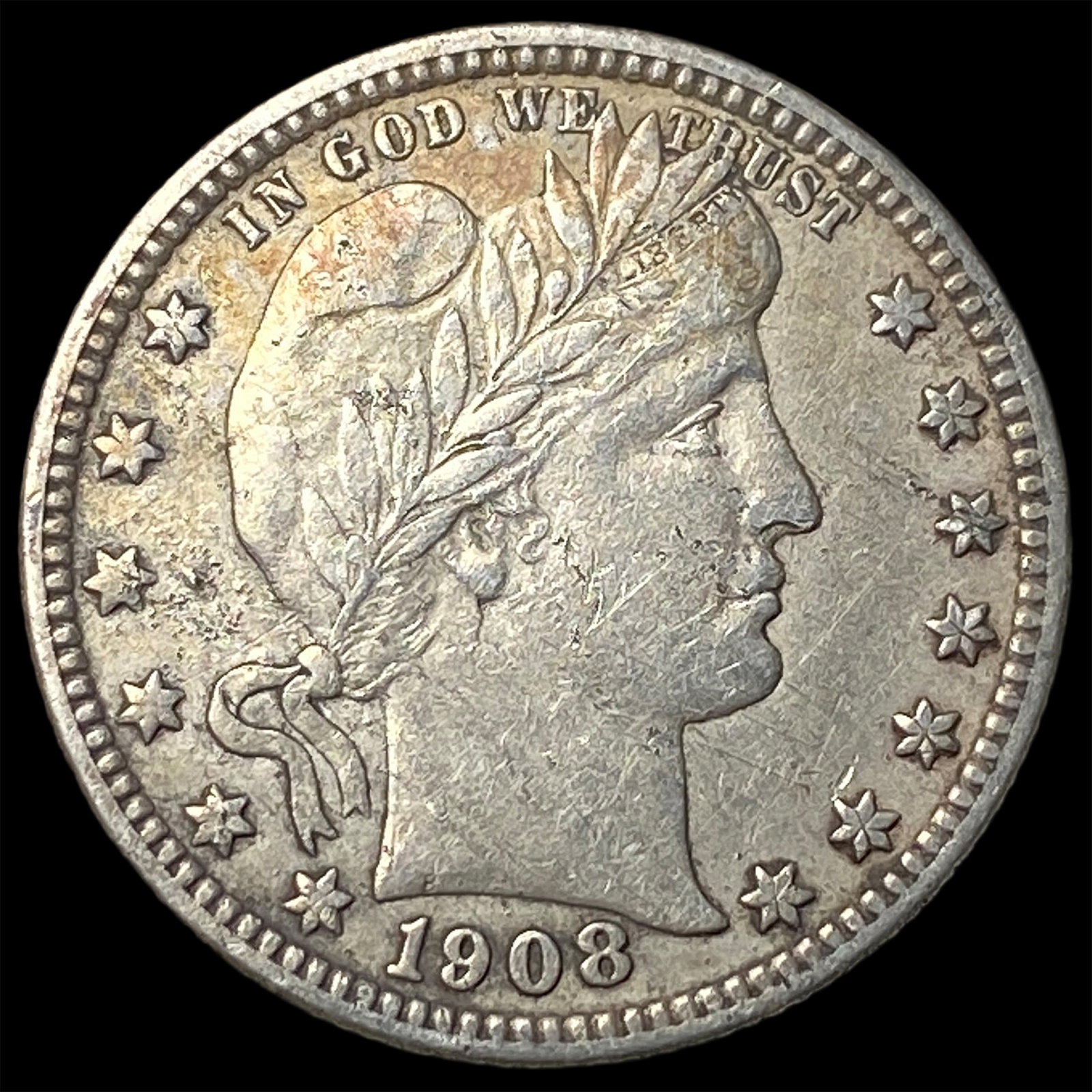 1908-O Silver Barber Quarter NEARLY UNCIRCULATED (1 of 2)