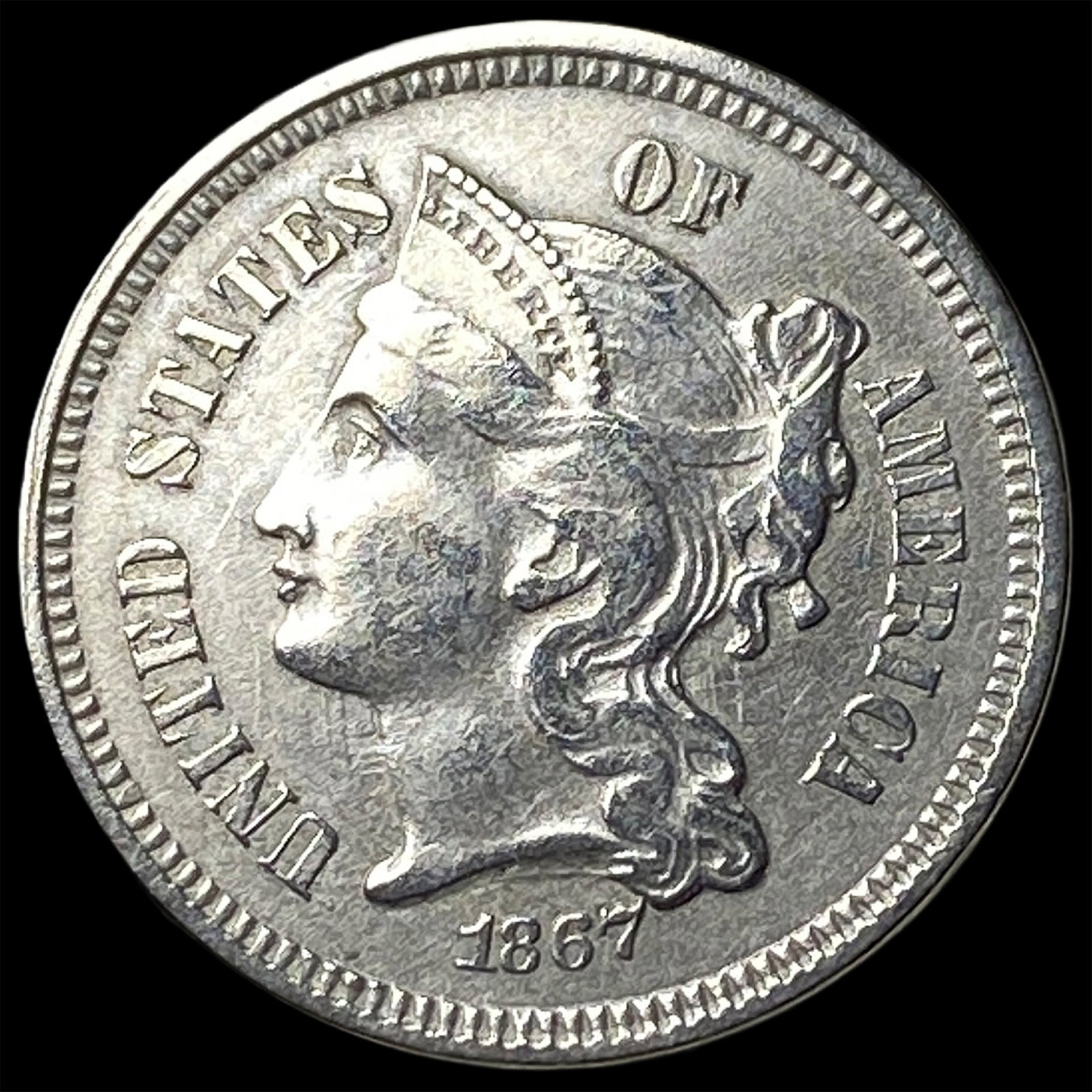 1867 Nickel Three-Cent Piece CHOICE AU (1 of 2)