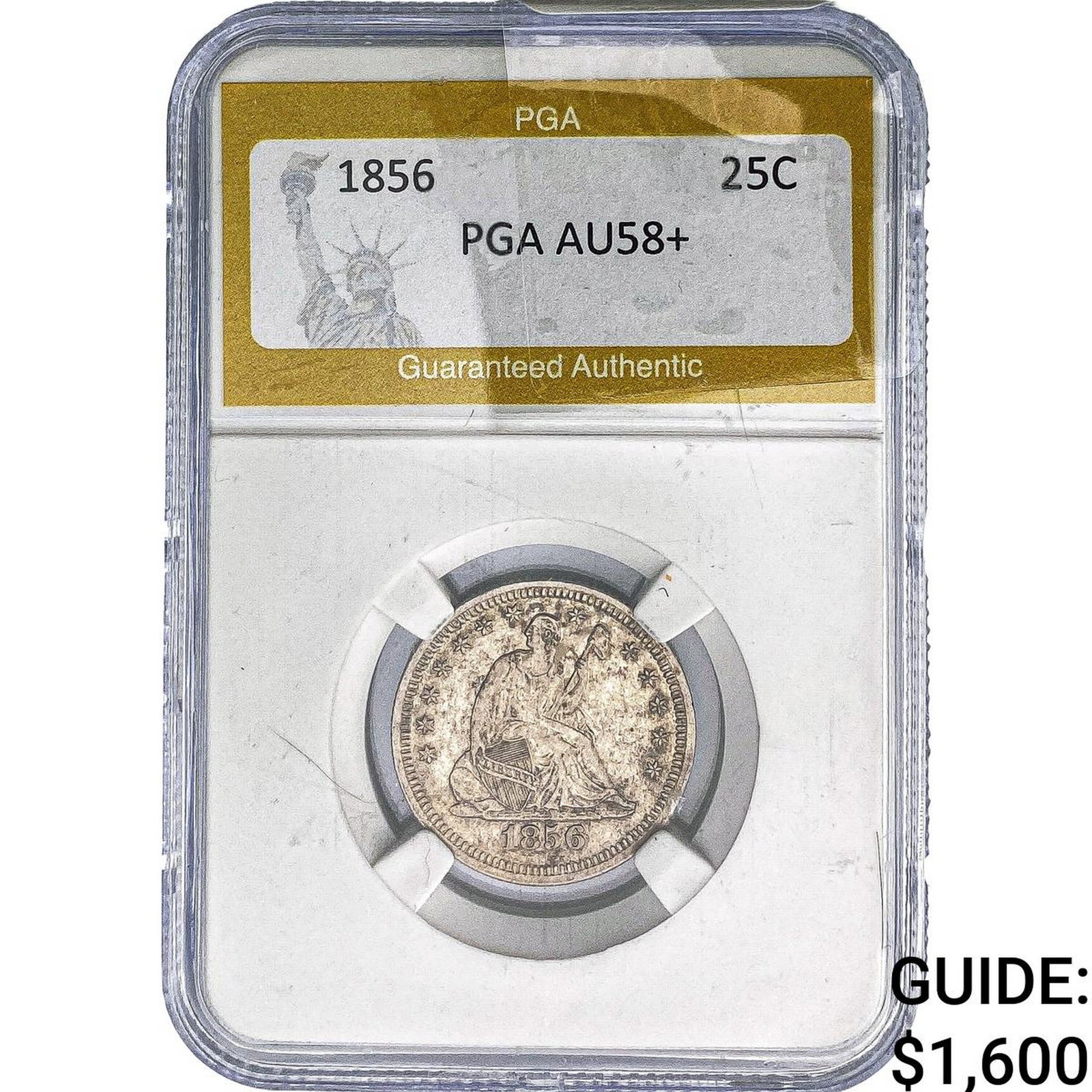 1856 Seated Liberty Quarter PGA AU58+: 1856 Seated Liberty Quarter PGA AU58+