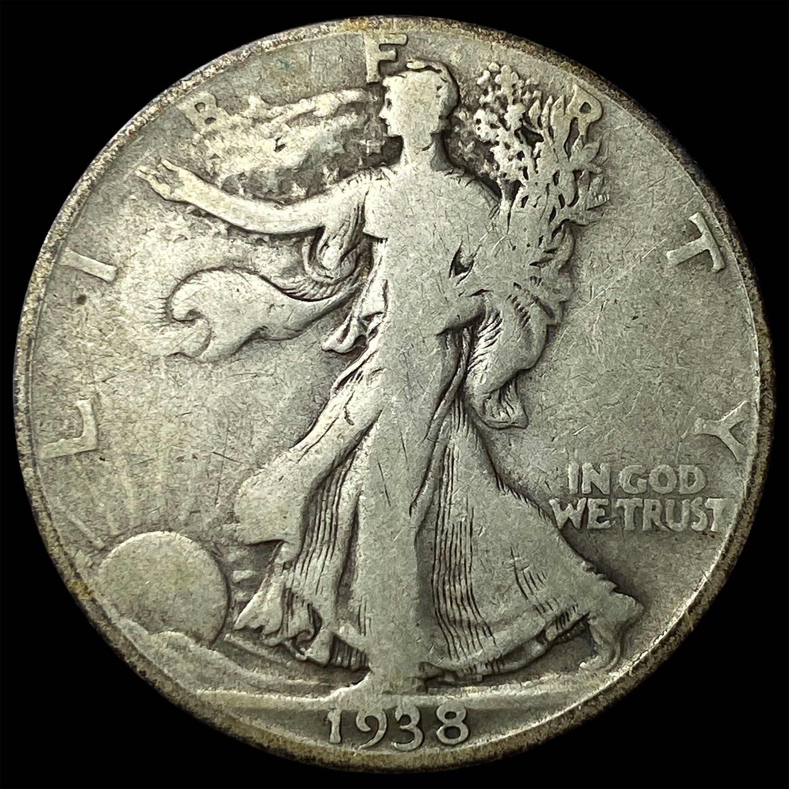1938-D Silver Walking Liberty Half Dollar NICELY CIRCULATED: 1938-D Silver Walking Liberty Half Dollar NICELY CIRCULATED