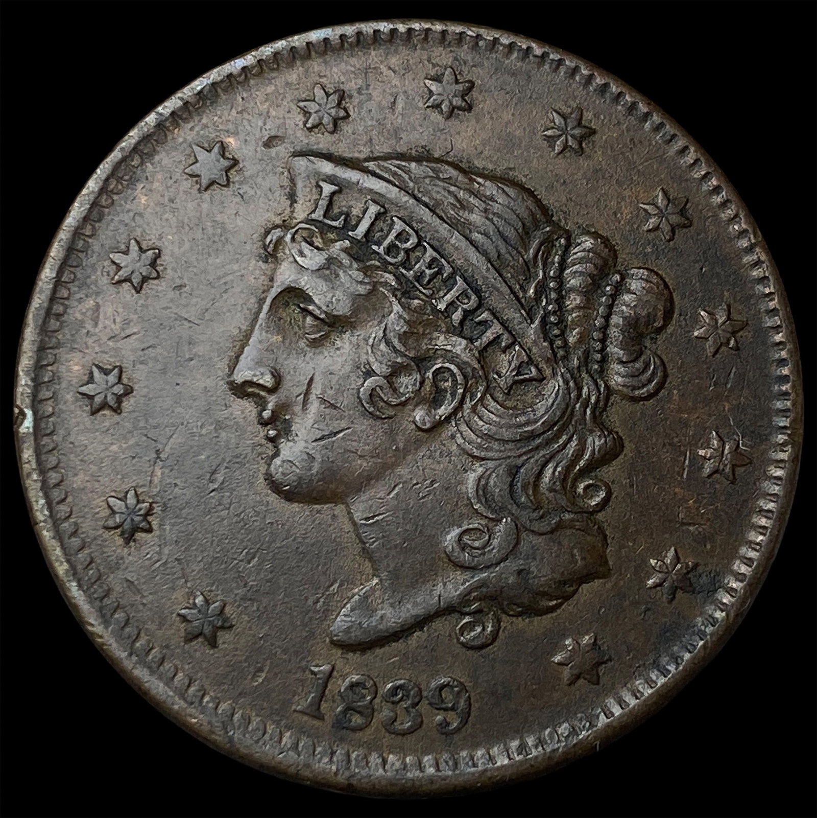 1839 Coronet Head Large Cent CHOICE AU (1 of 2)