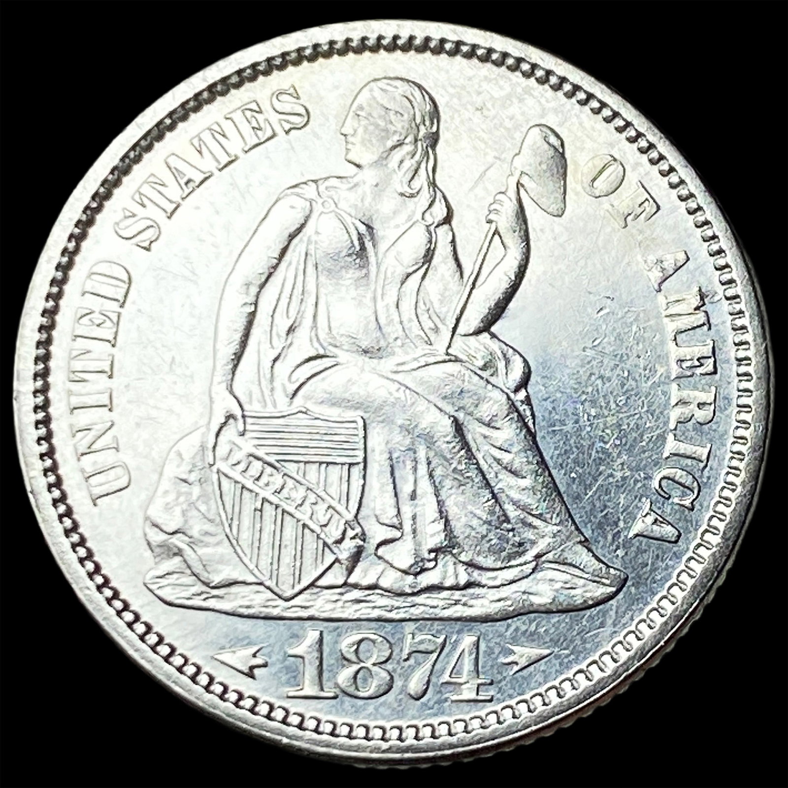 1874 Arrows Silver Seated Liberty Dime UNCIRCULATED (1 of 2)