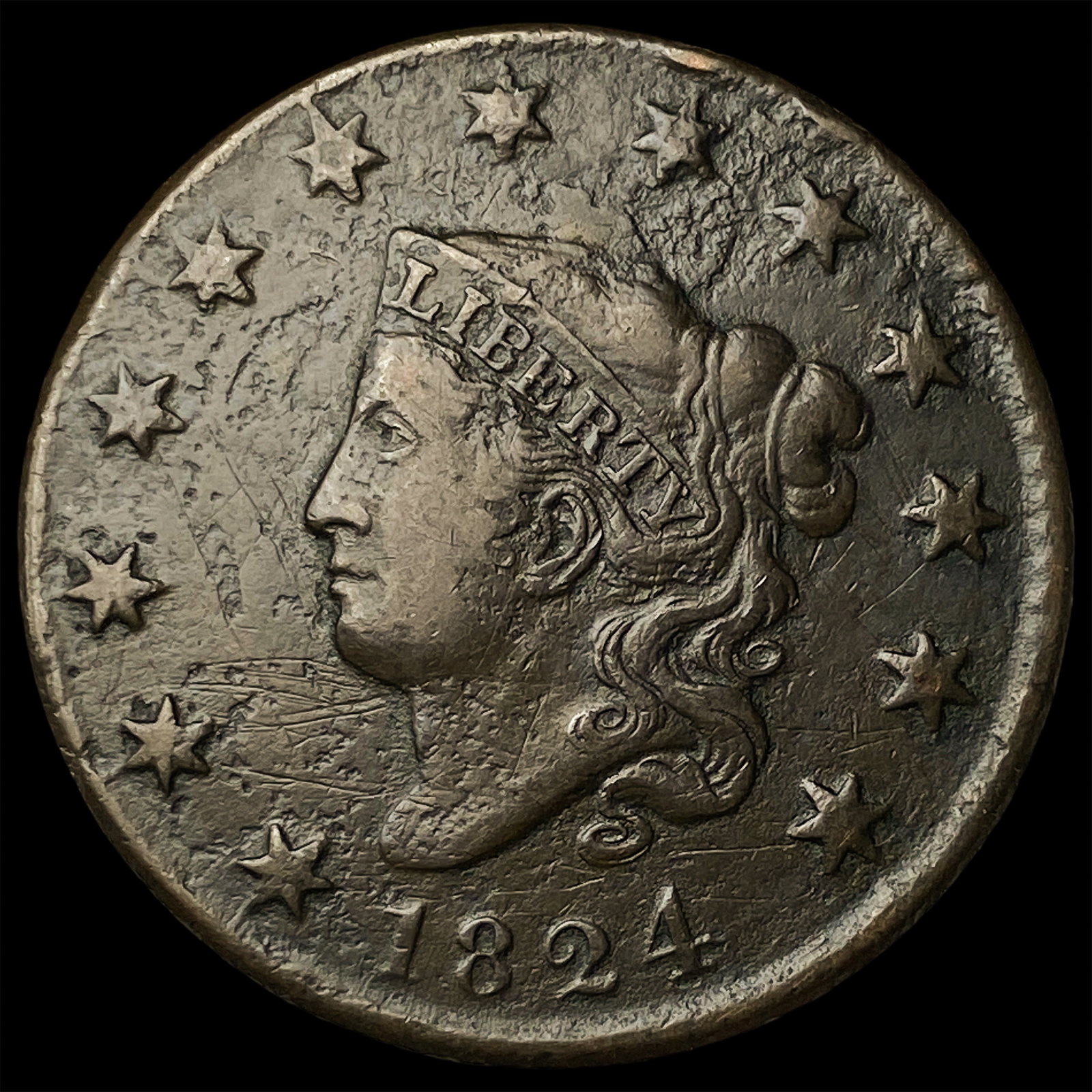 1824 Coronet Head Large Cent LIGHTLY CIRCULATED (1 of 2)