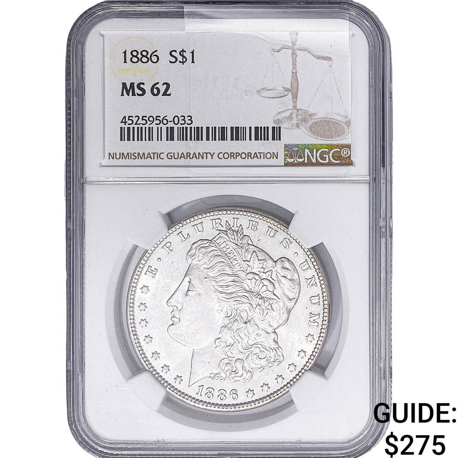 1886 Morgan Silver Dollar NGC MS62: 1886 Morgan Silver Dollar NGC MS62