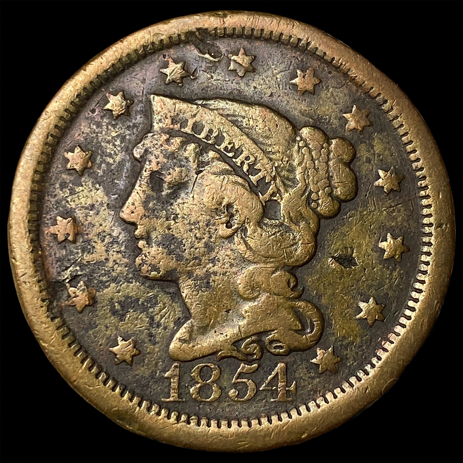 1854 Braided Hair Large Cent NICELY CIRCULATED (1 of 2)