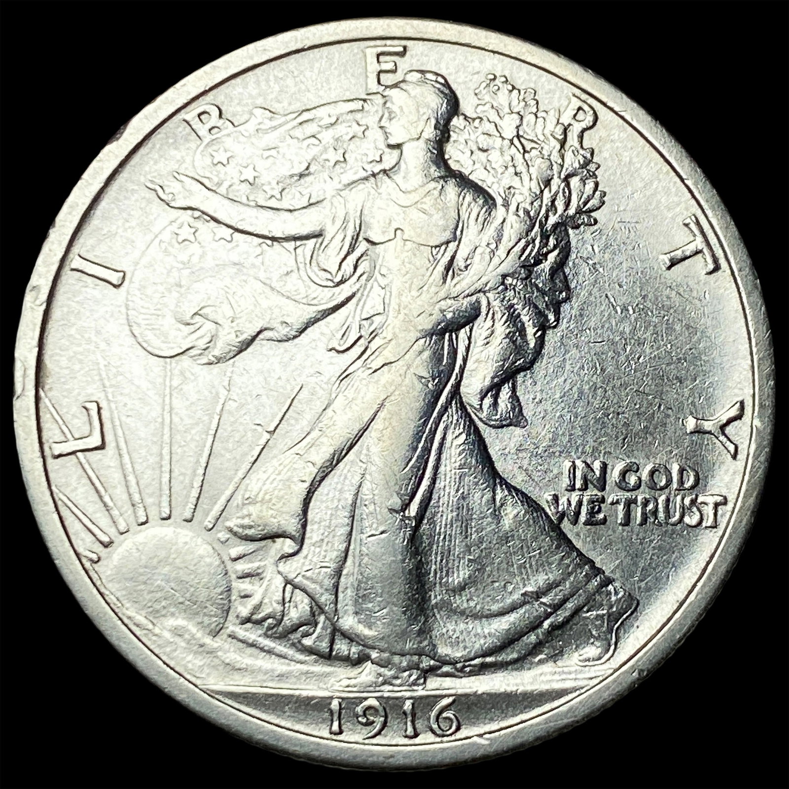 1916 Walking Liberty Half Dollar CLOSELY UNCIRCULATED: 1916 Walking Liberty Half Dollar CLOSELY UNCIRCULATED