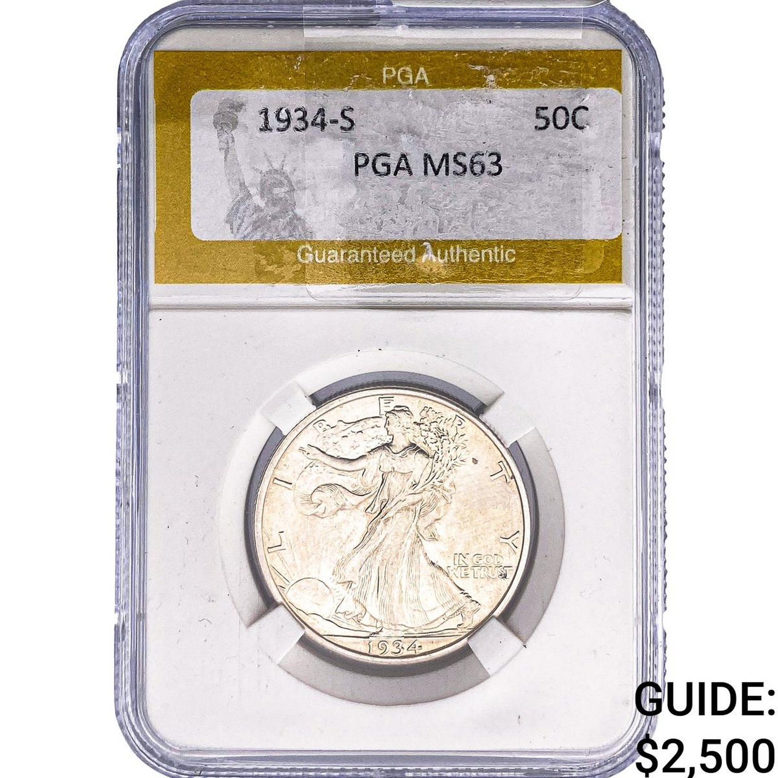 1934-S Walking Liberty Half Dollar PGA MS63: 1934-S Walking Liberty Half Dollar PGA MS63