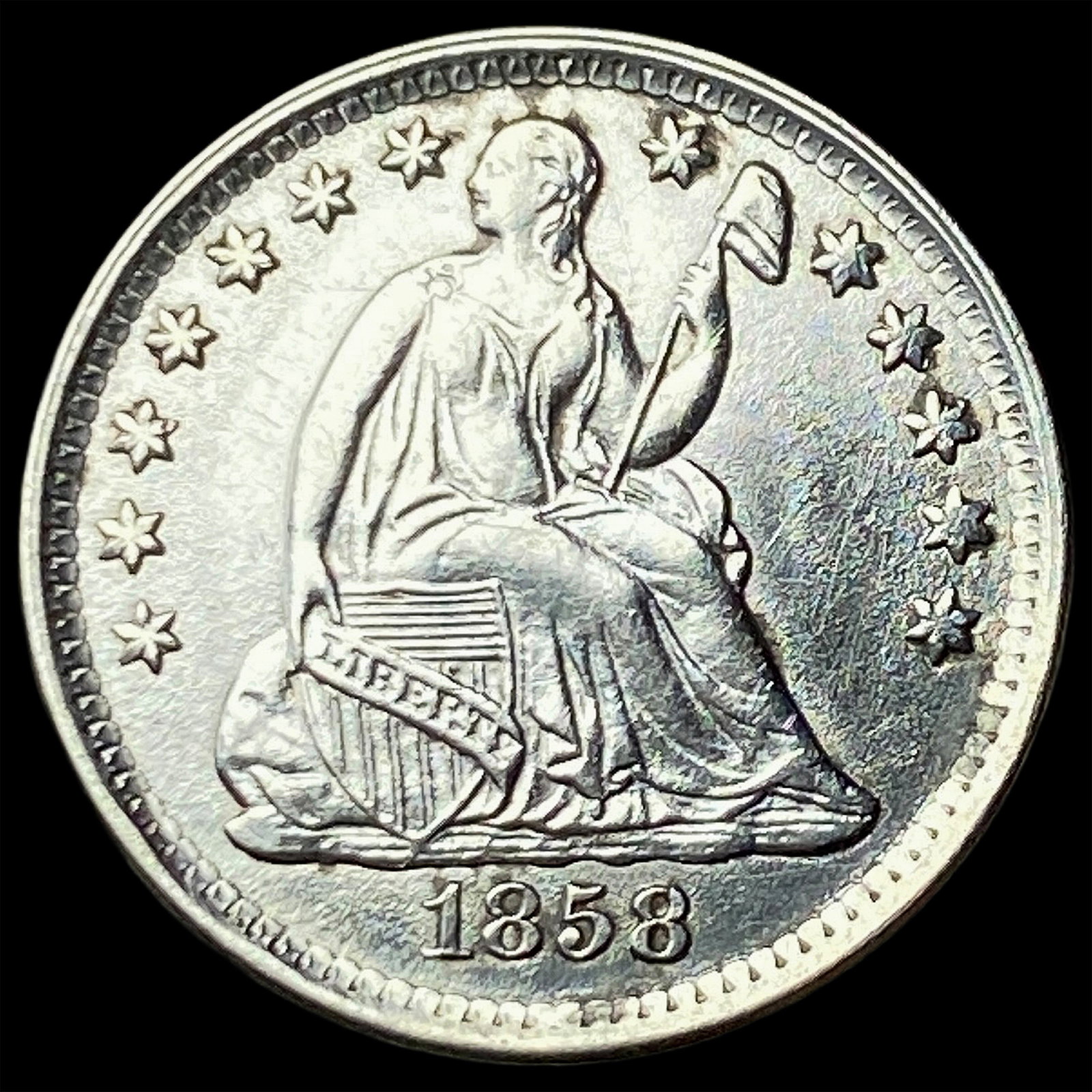 1858 Silver Seated Liberty Half Dime CLOSELY UNCIRCULATED: 1858 Silver Seated Liberty Half Dime CLOSELY UNCIRCULATED