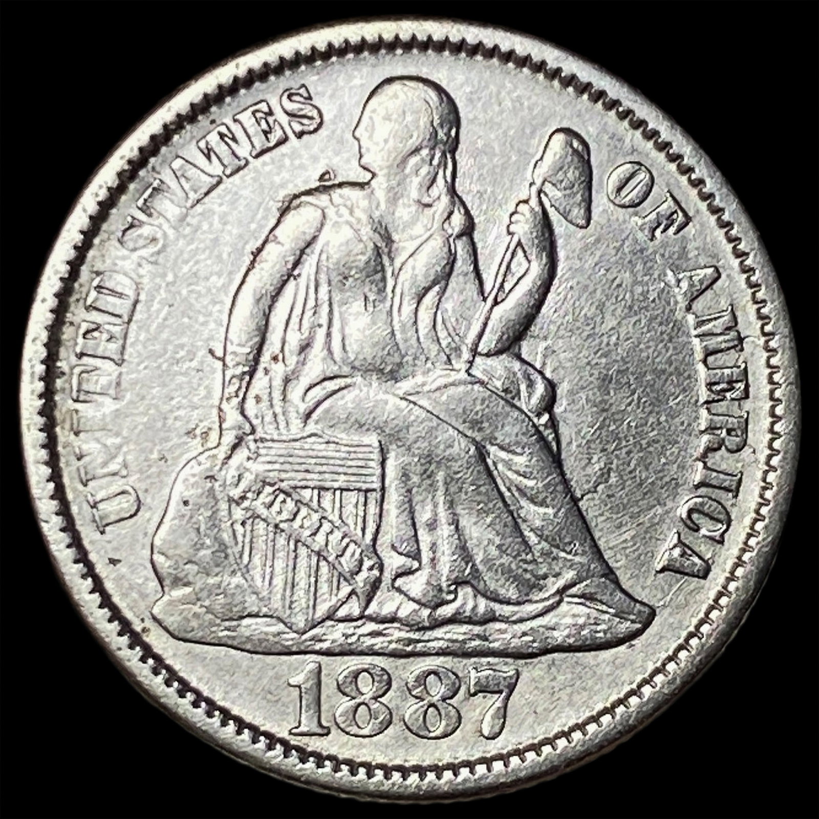 1887 Silver Seated Liberty Dime CLOSELY UNCIRCULATED: 1887 Silver Seated Liberty Dime CLOSELY UNCIRCULATED