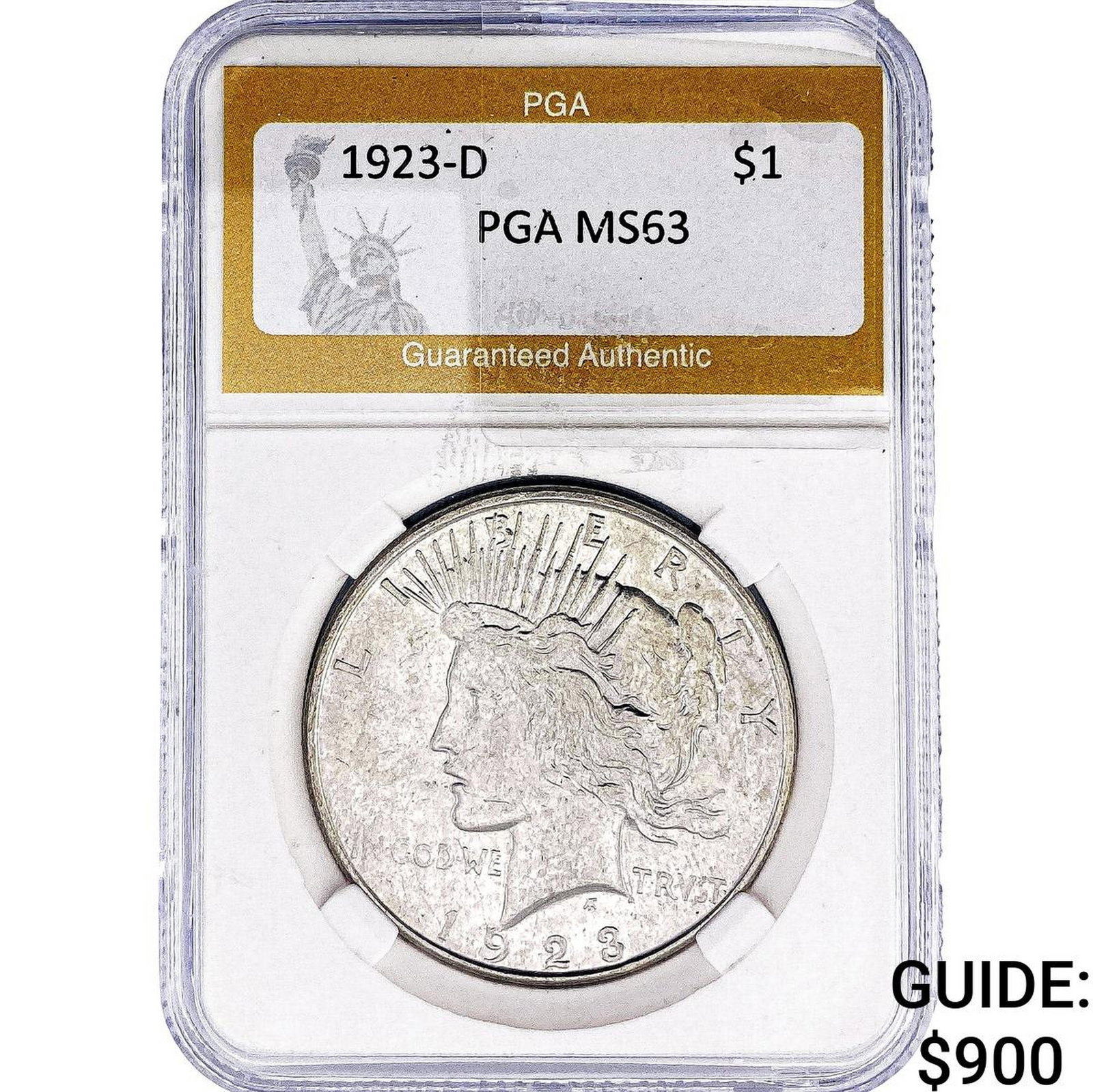 1923-D Silver Peace Dollar PGA MS63: 1923-D Silver Peace Dollar PGA MS63
