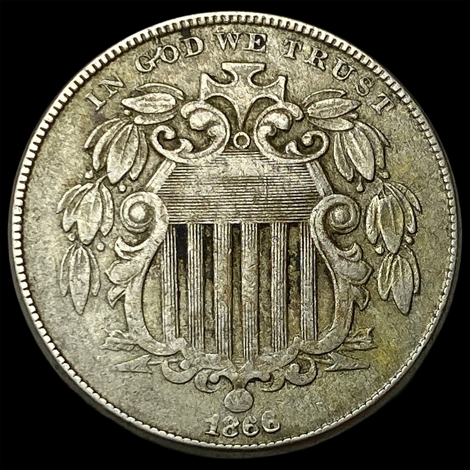1866 Shield Nickel NEARLY UNCIRCULATED: 1866 Shield Nickel NEARLY UNCIRCULATED
