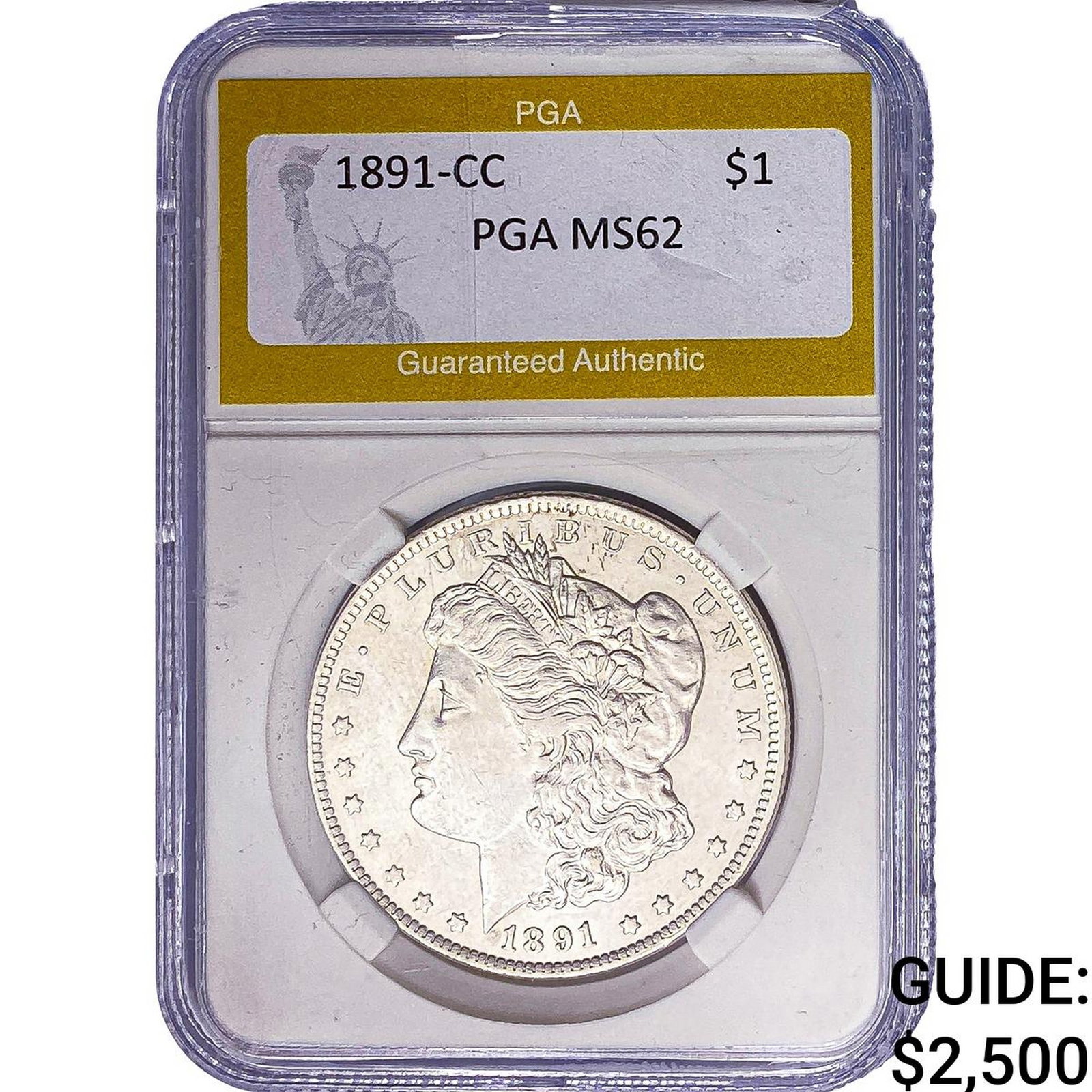 1891-CC Morgan Silver Dollar PGA MS62: 1891-CC Morgan Silver Dollar PGA MS62