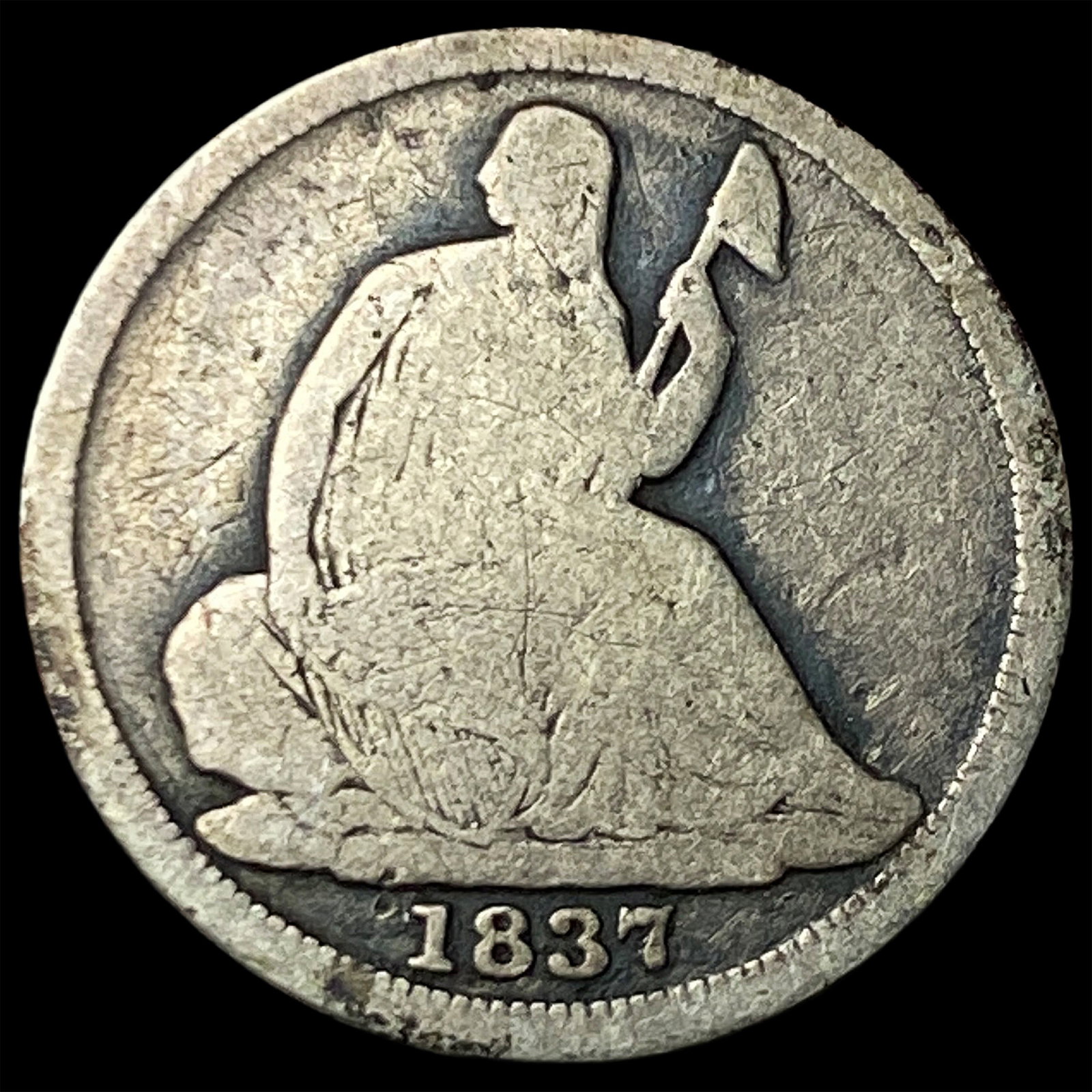 1837 Silver Seated Liberty Half Dime No Stars NICELY CIRCULATED: 1837 Silver Seated Liberty Half Dime No Stars NICELY CIRCULATED