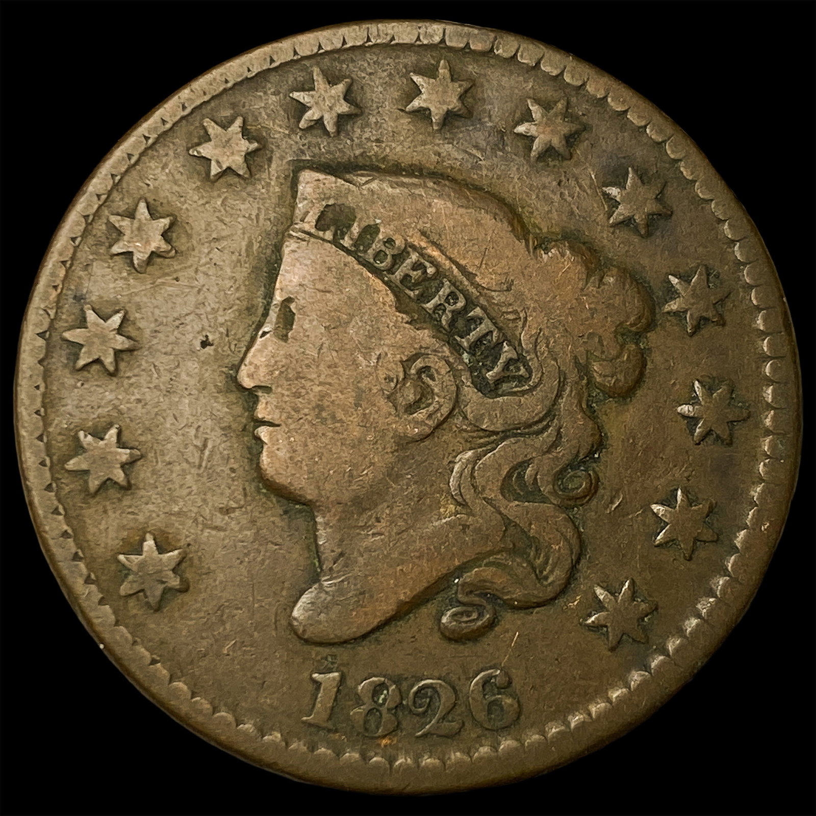 1826 Coronet Head Large Cent NICELY CIRCULATED: 1826 Coronet Head Large Cent NICELY CIRCULATED