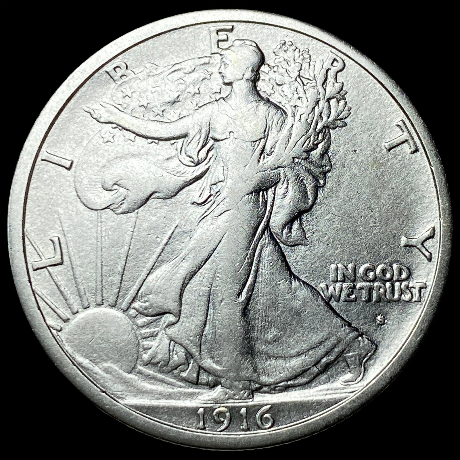 1916-S Silver Walking Liberty Half Dollar LIGHTLY CIRCULATED (1 of 2)
