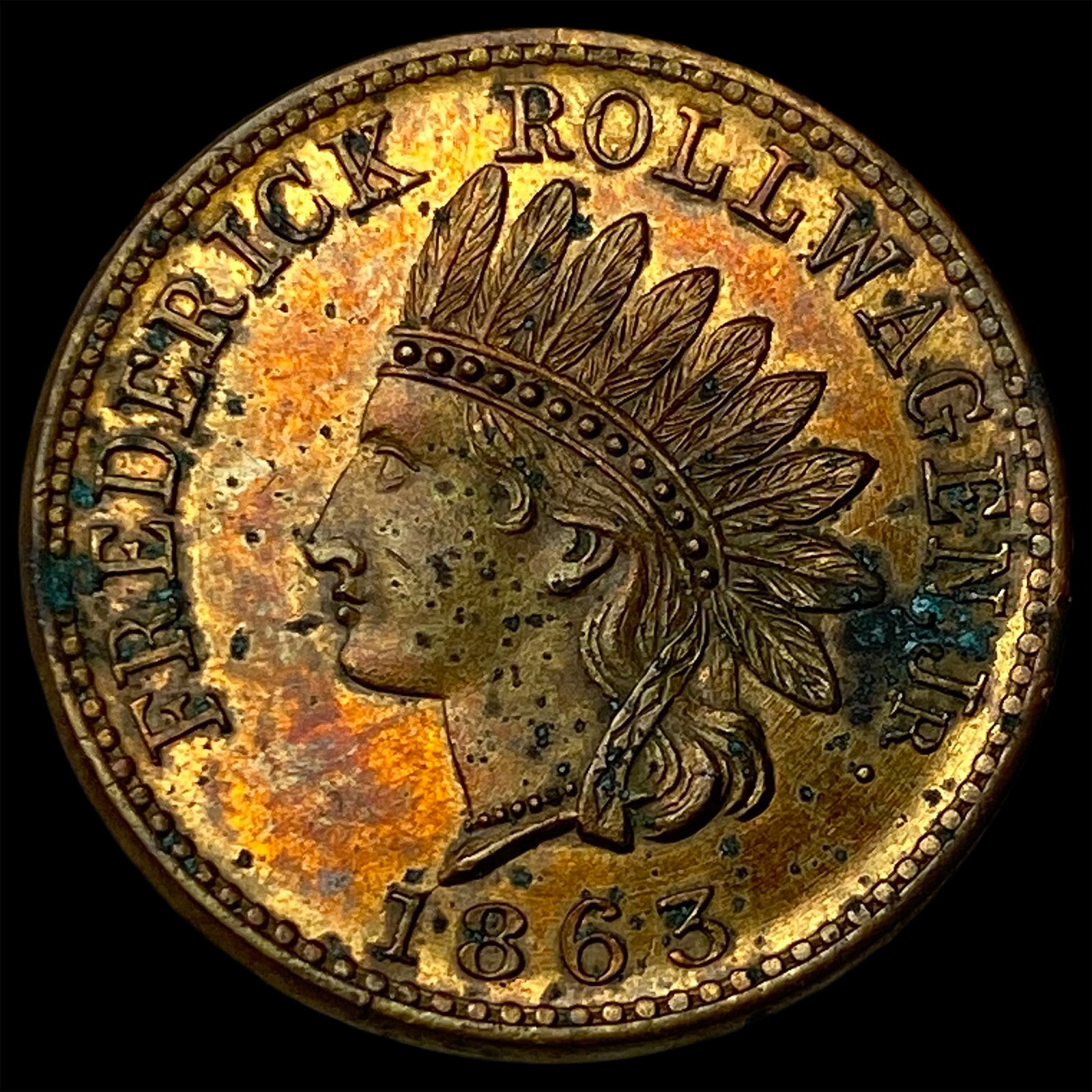 1863 RB Frederick Rollwagen NY Civil War Token UNCIRCULATED (1 of 2)